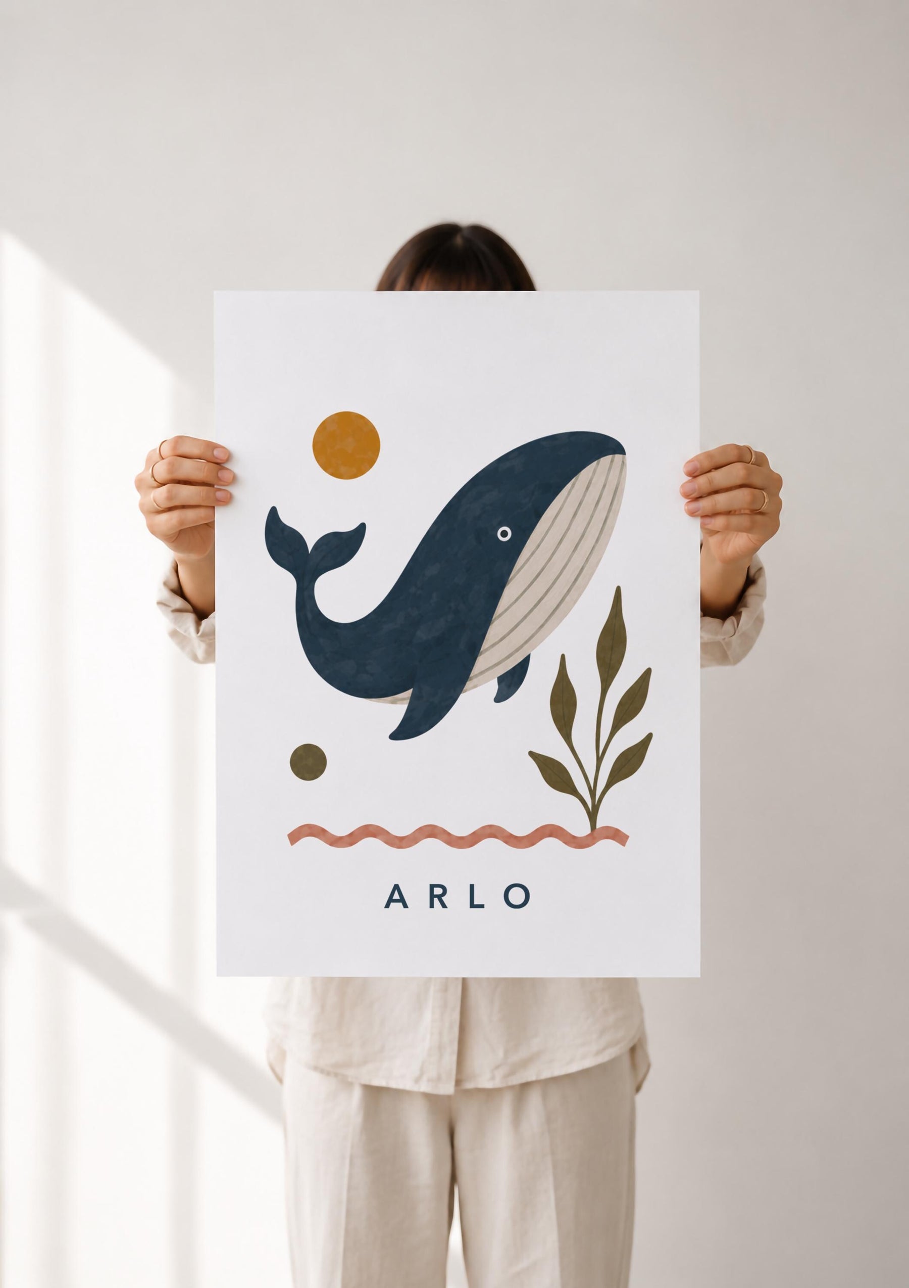 Personalised Whale Nursery Print | Ocean Animal Illustrated Wall Art | Framed or Unframed