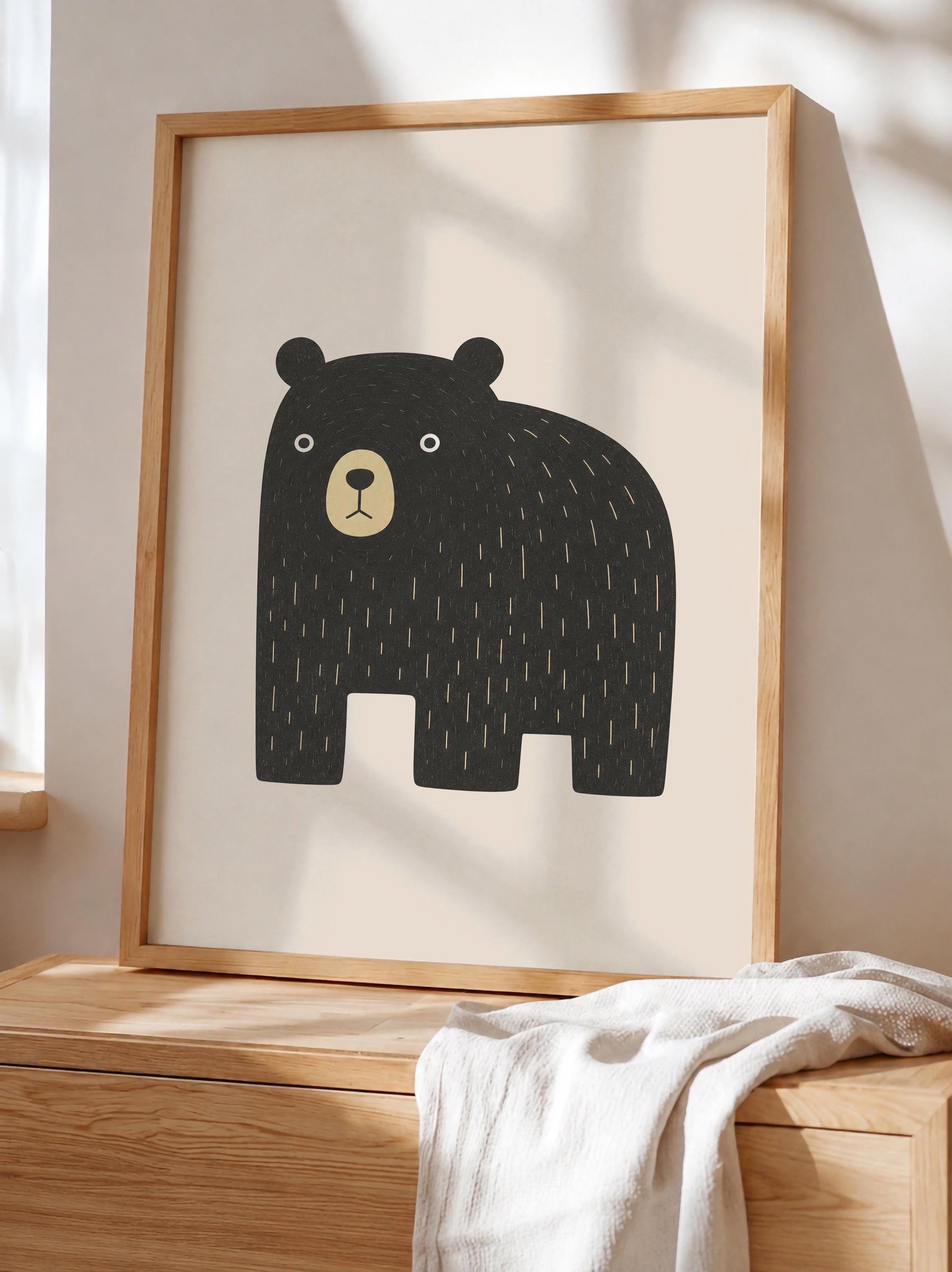 Hand-Painted Bear Wall Art Print | Scandinavian Woodland Nursery Decor | Framed or Unframed