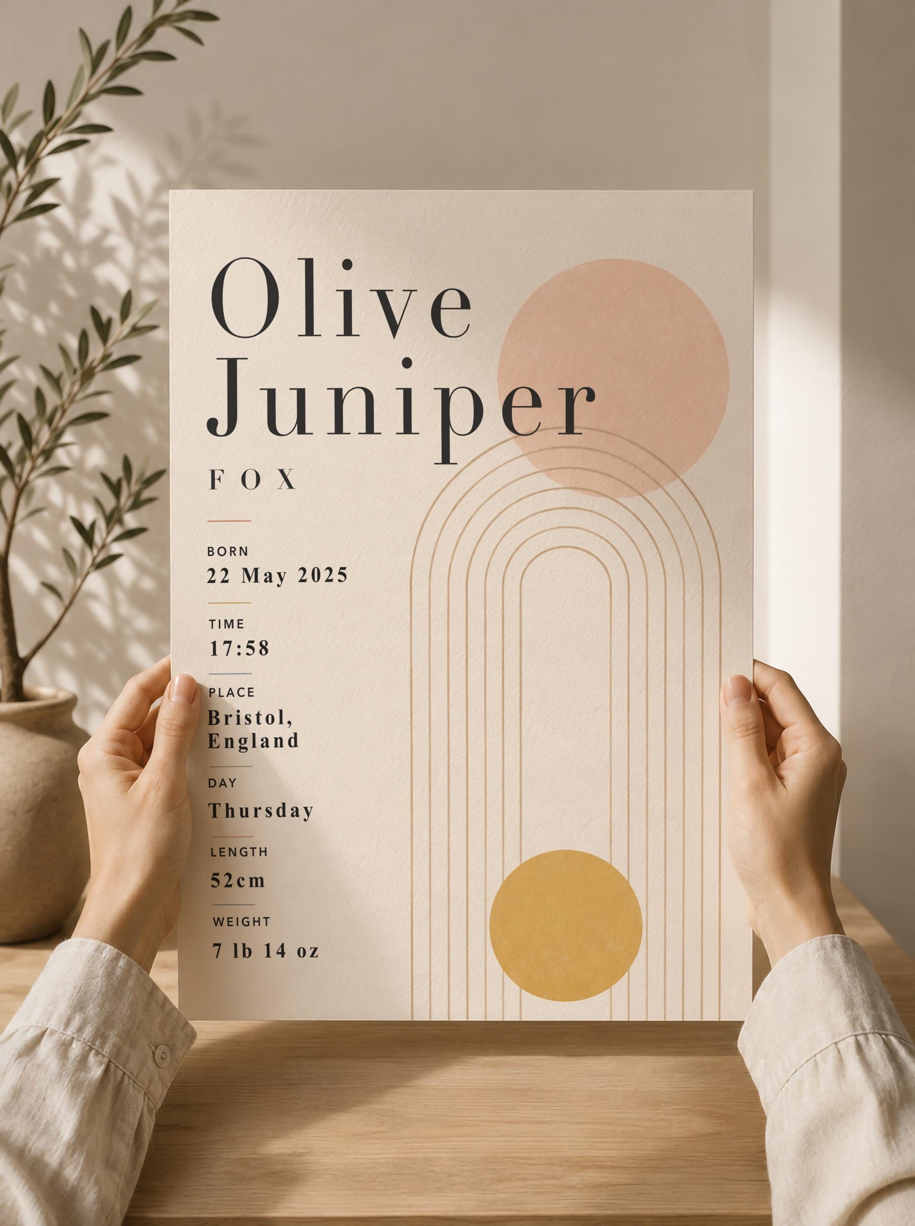 Personalised Birth Record Print | Modern Nursery Wall Art | Framed or Unframed