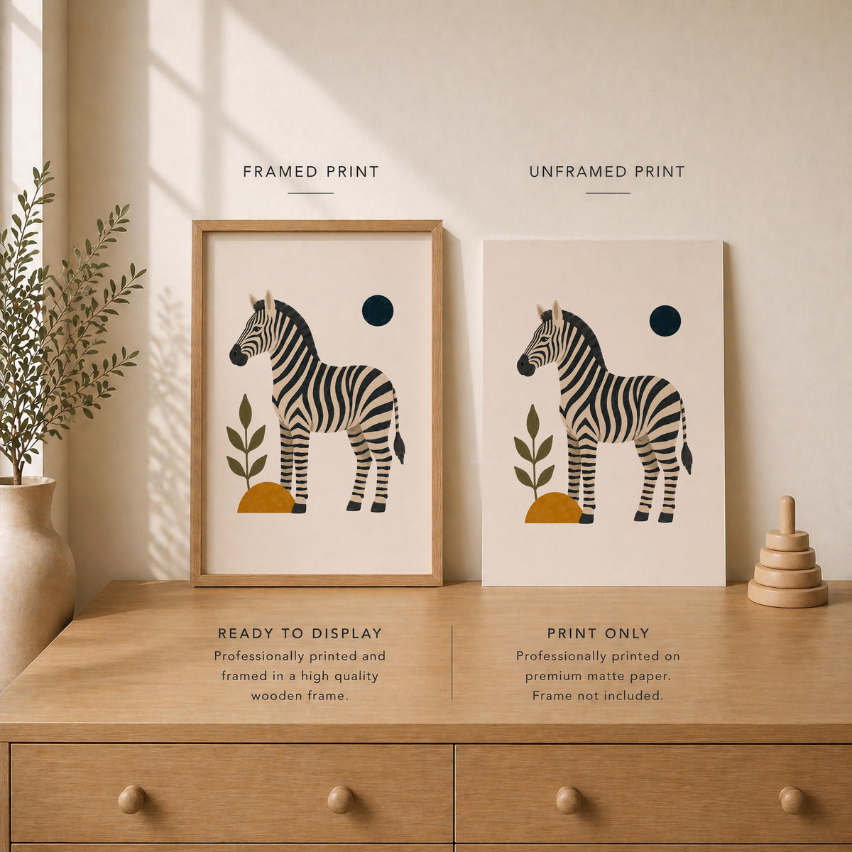 Personalised Zebra Nursery Print, Modern Playroom Safari Animal Wall Art, Framed or Unframed Poster