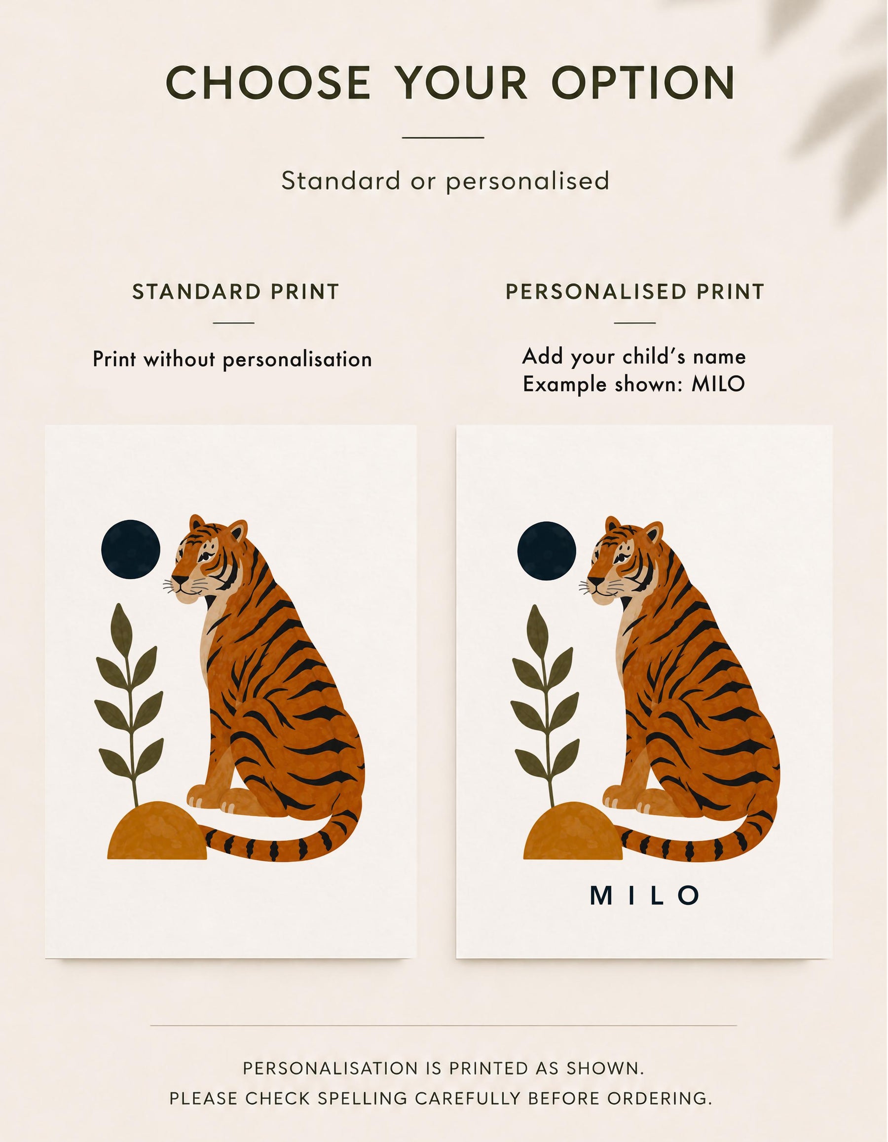 Personalised Tiger Nursery Print | Jungle Animal Illustrated Wall Art | Framed or Unframed