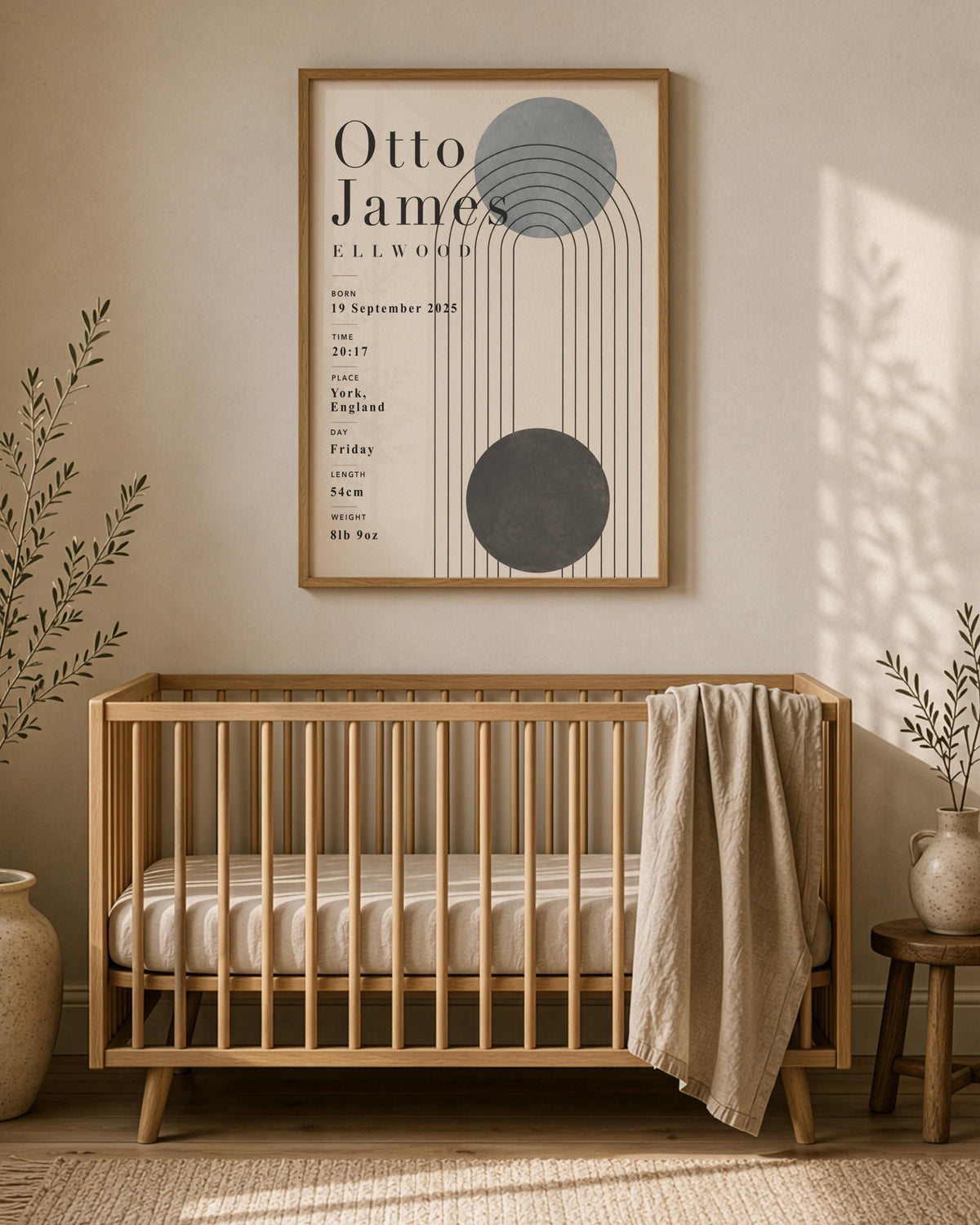 Personalised Birth Record Print | Modern Nursery Wall Art | Framed or Unframed