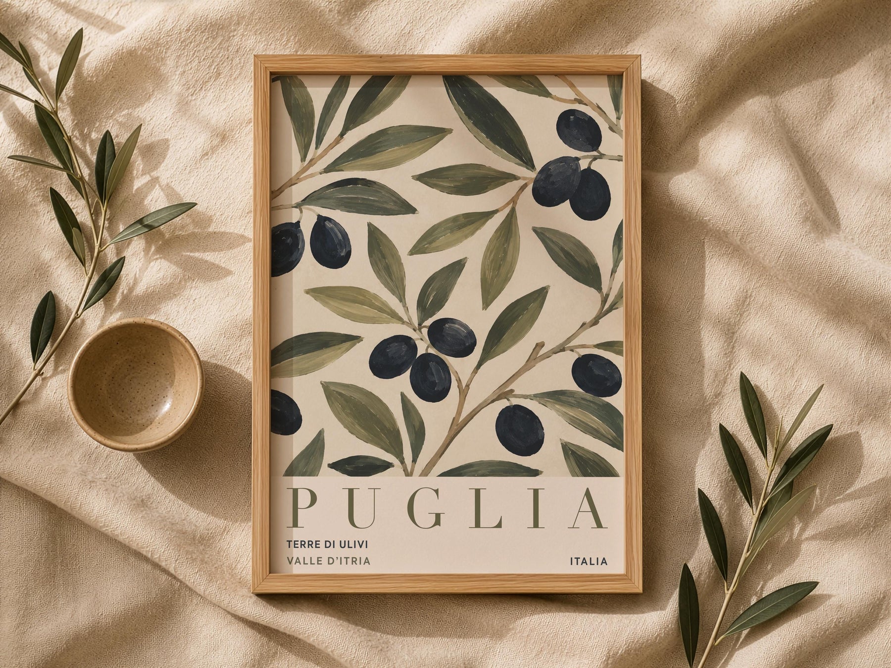 Puglia Olive Branch Print | Italian Botanical Travel Poster | Framed or Unframed