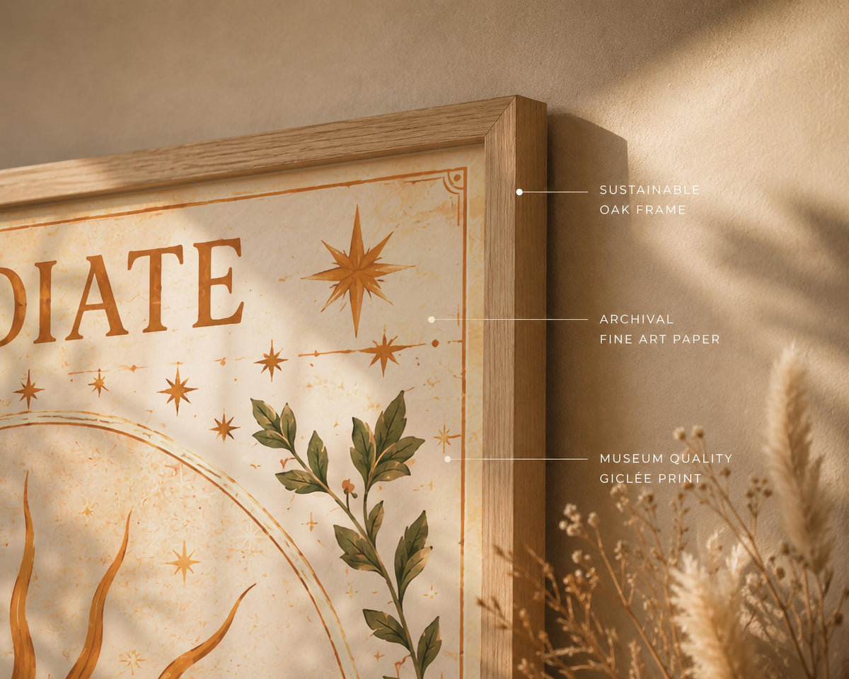 Radiate Good Energy Sun Print | Inspirational Wall Art, Celestial Folk Illustration | Framed or Unframed