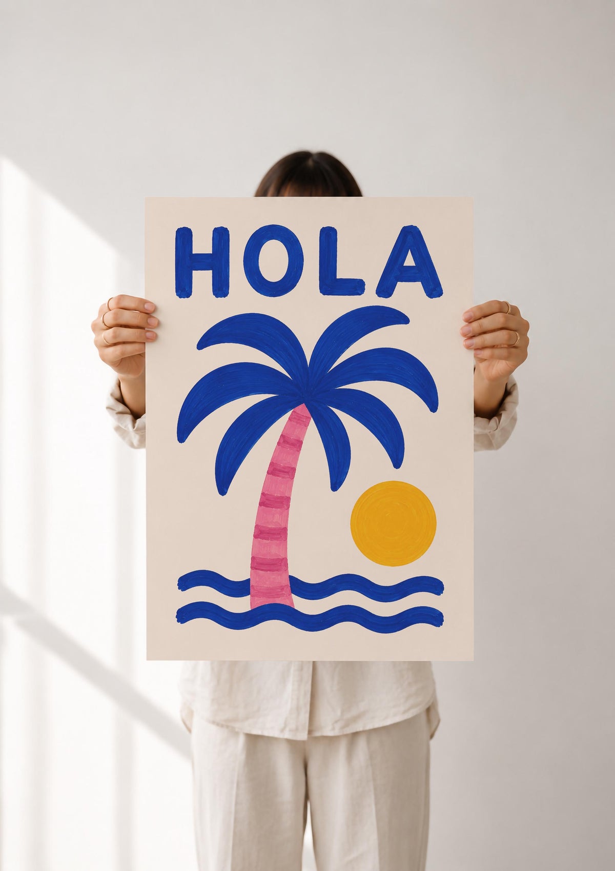 Hola Palm Tree Art Print | Colourful Hand-Painted Coastal Wall Art | Framed or Unframed