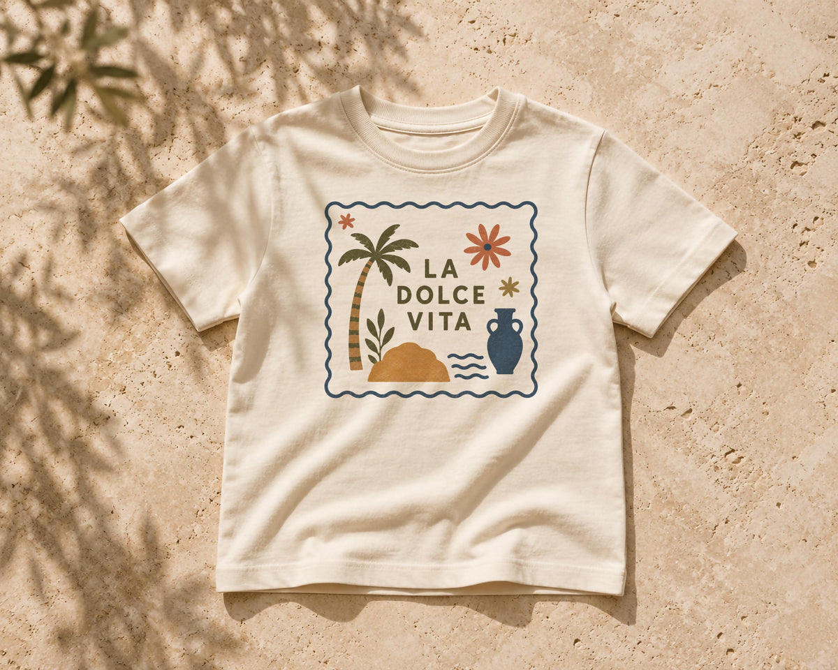 Kids Organic Cotton T-Shirt | Mediterranean La Dolce Vita Graphic Tee
