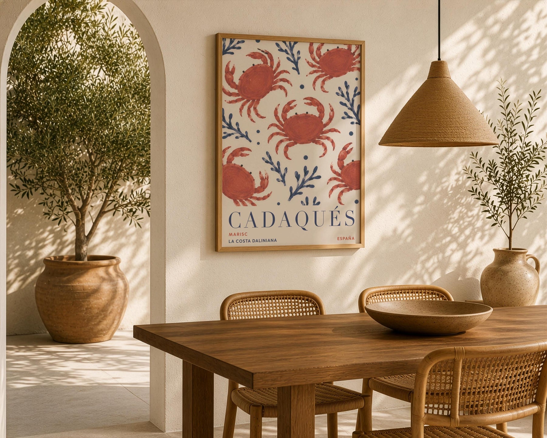 Cadaqués Spain Travel Poster | Hand-Painted Crab Coastal Mediterranean Wall Art | Framed or Unframed
