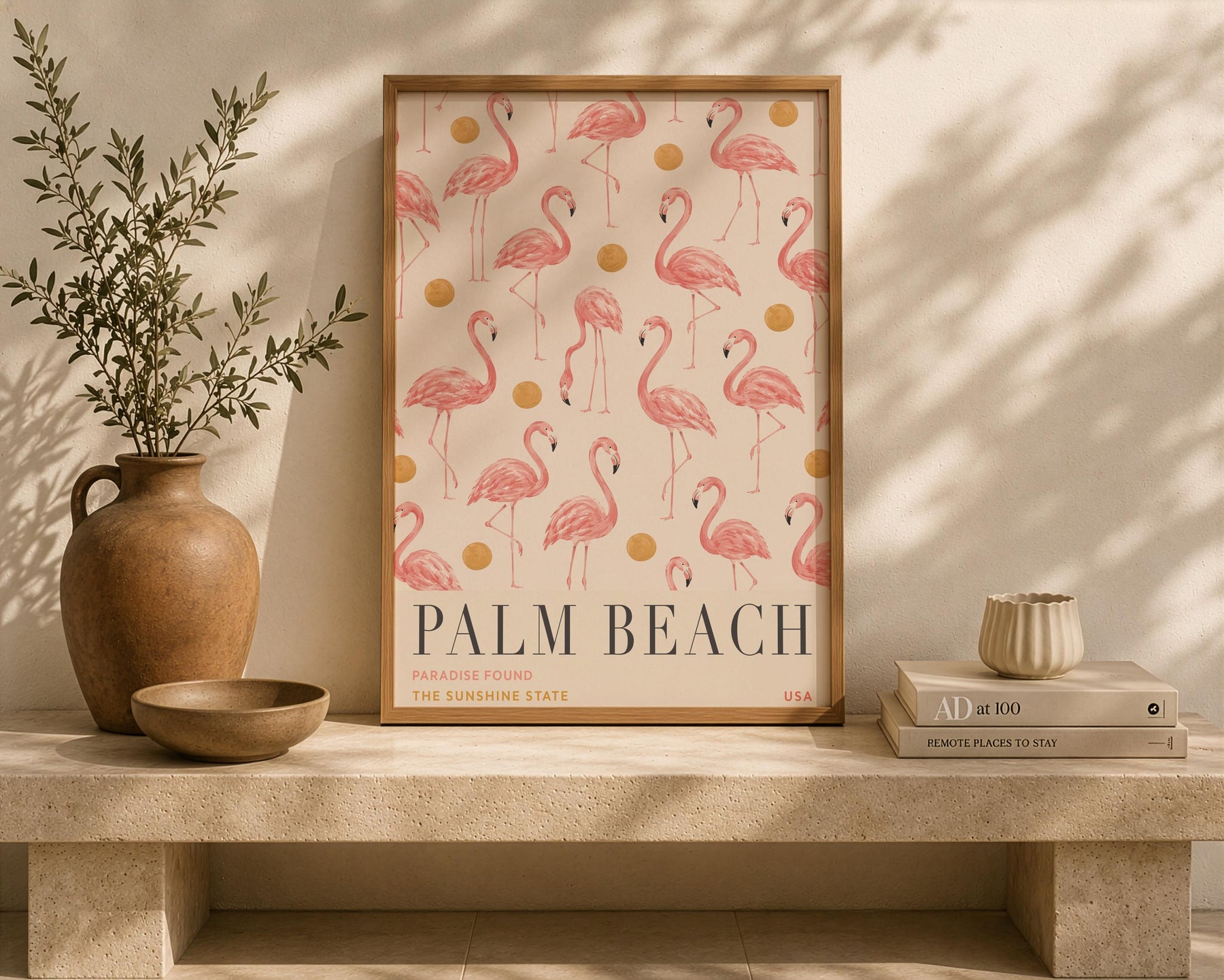 Palm Beach Flamingo Print | Hand-Painted Florida Coastal Wall Art | Framed or Unframed