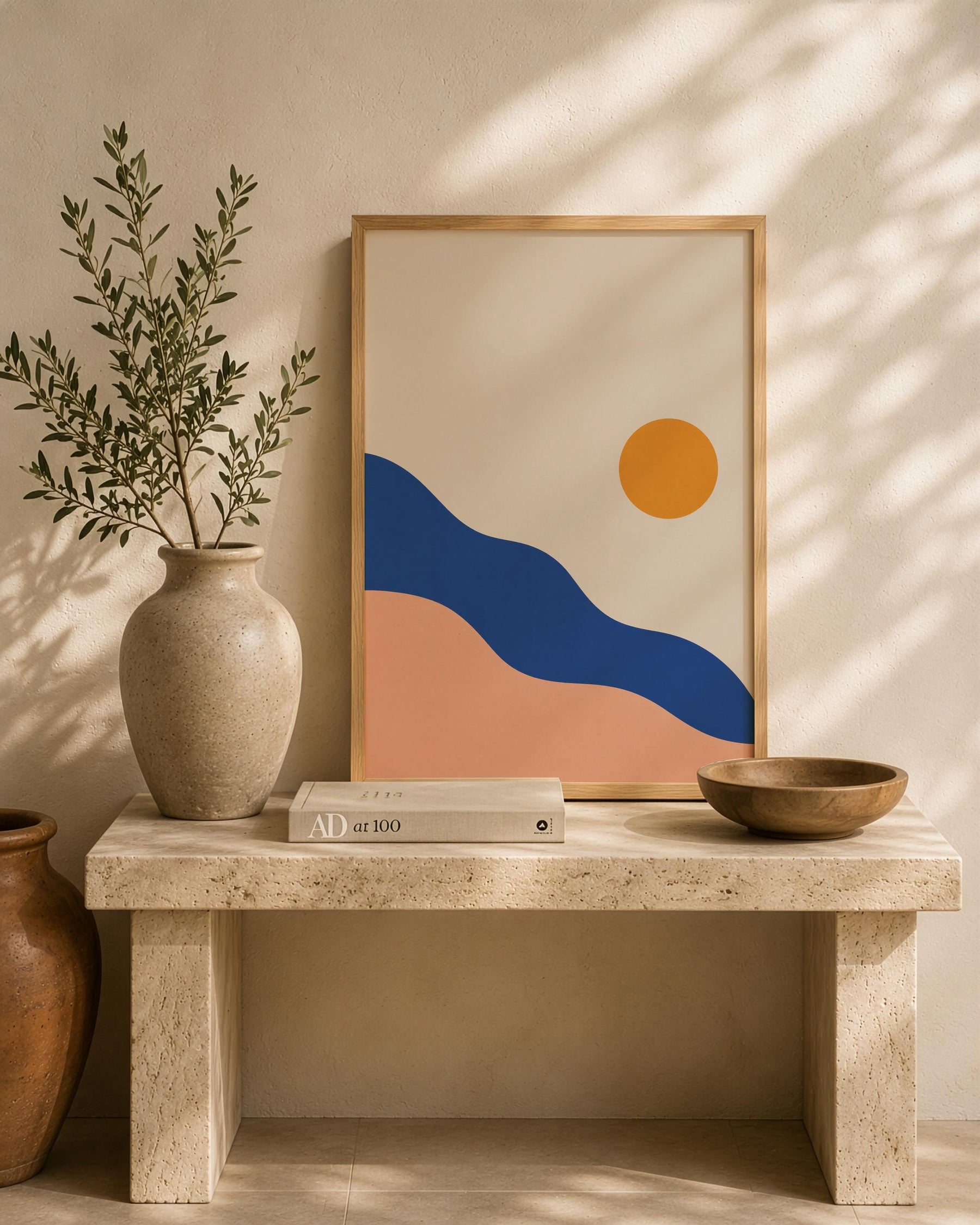 Solstice Abstract Landscape Print | Minimalist Sun Wall Art, Mediterranean Decor | Framed or Unframed