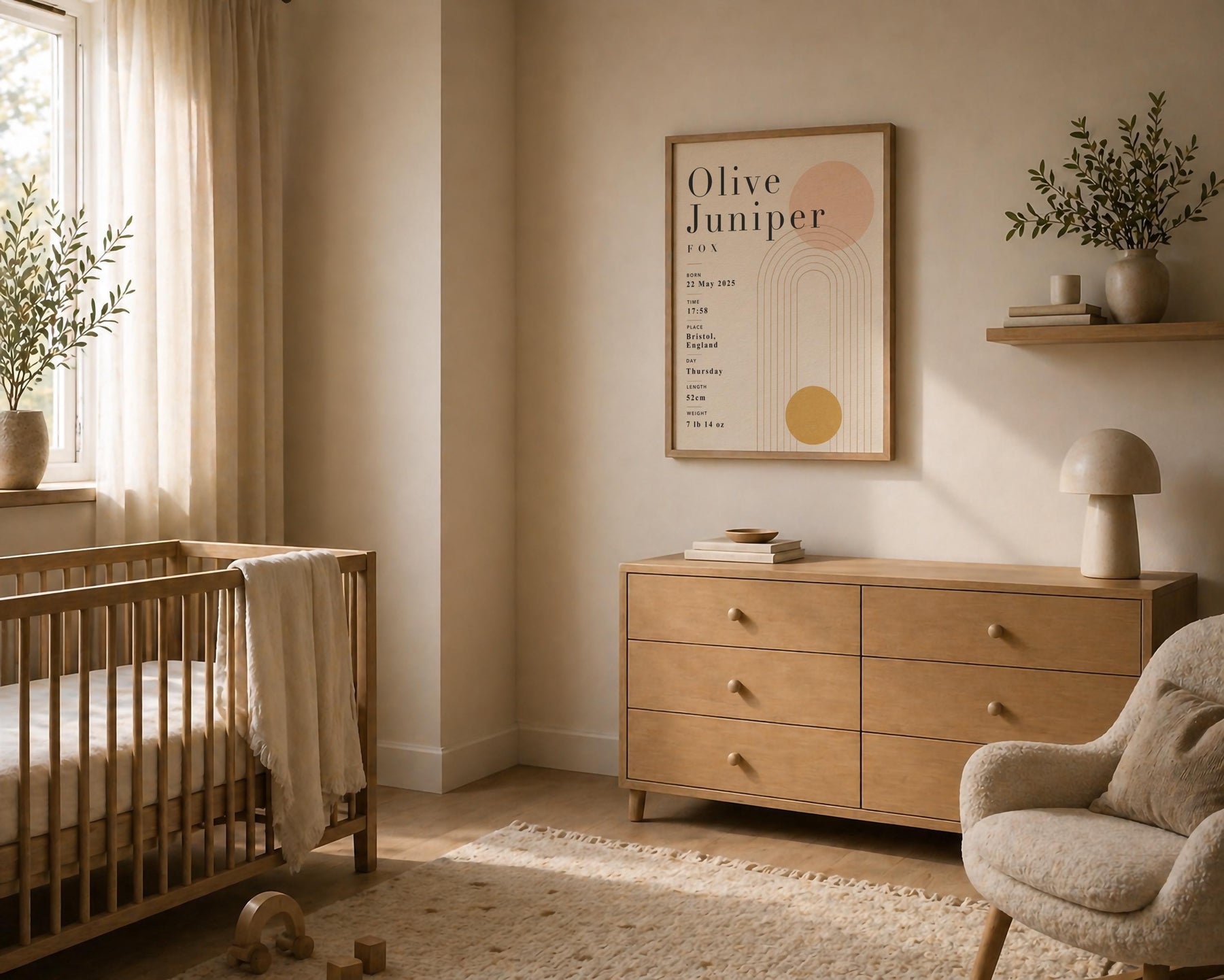 Personalised Birth Record Print | Modern Nursery Wall Art | Framed or Unframed