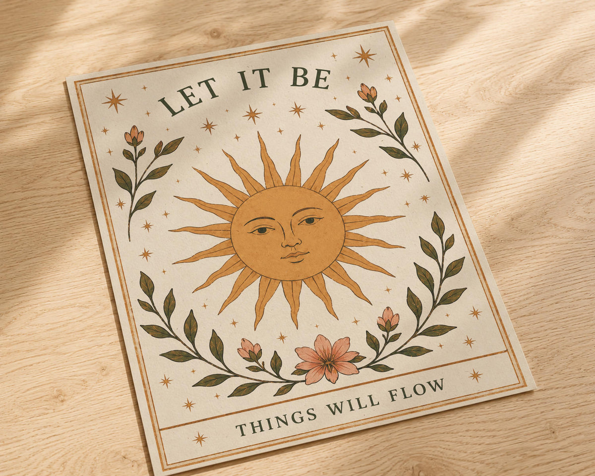 Let It Be Sun Wall Art Print | Folk Illustration, Boho Bedroom Decor | Framed or Unframed