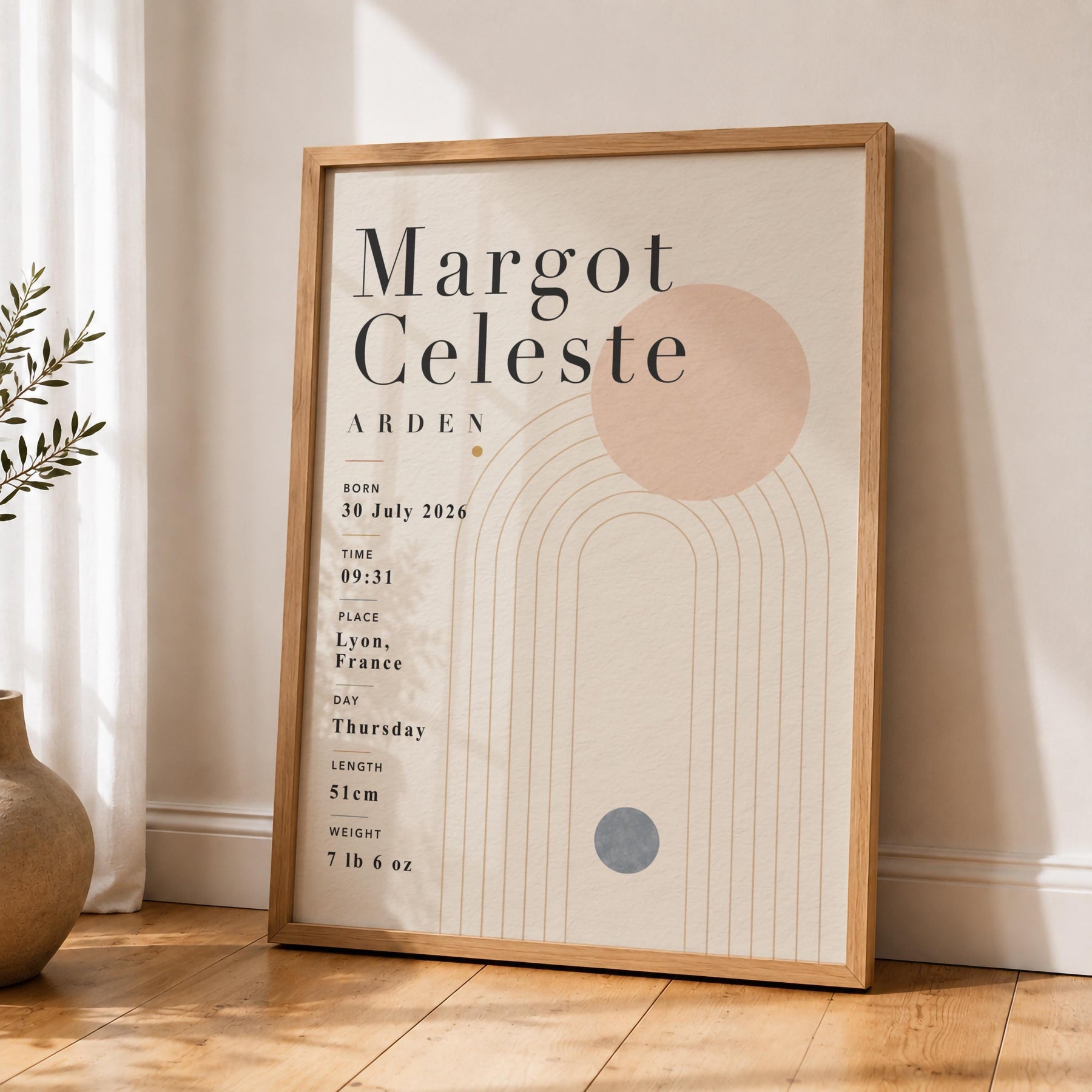 Personalised Birth Record Print | Modern Nursery Wall Art | Framed or Unframed