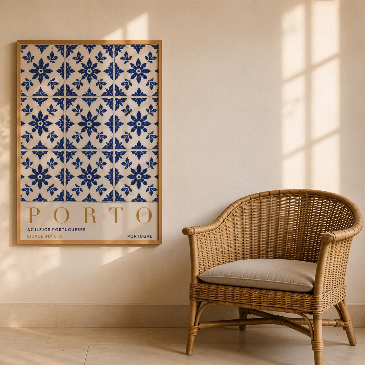 Porto Azulejo Tile Print | Portuguese Coastal Travel Poster | Framed or Unframed