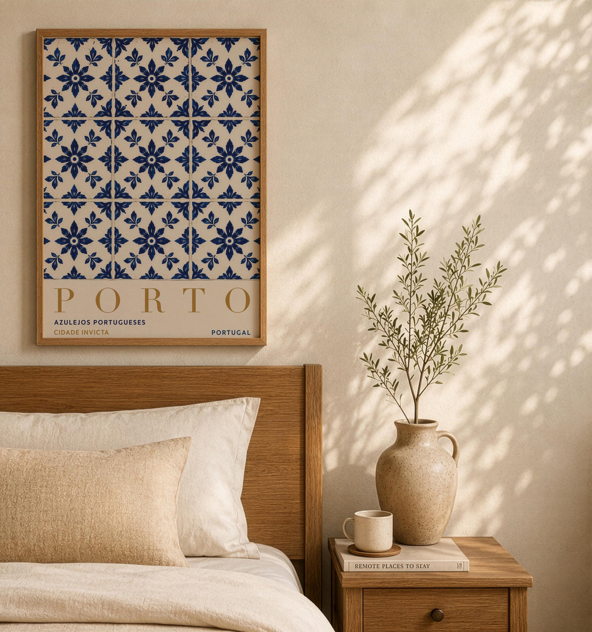 Porto Azulejo Tile Print | Portuguese Coastal Travel Poster | Framed or Unframed