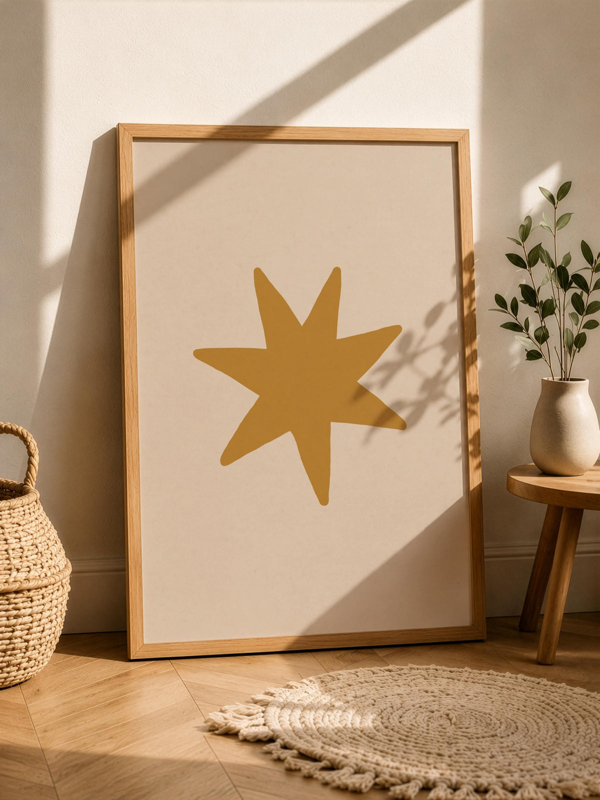 Yellow Star Print | Scandinavian Celestial Wall Art, Modern Nursery & Kids Room Decor | Framed or Unframed