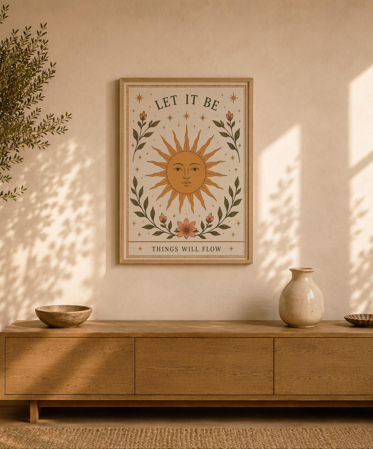 Let It Be Sun Wall Art Print | Folk Illustration, Boho Bedroom Decor | Framed or Unframed