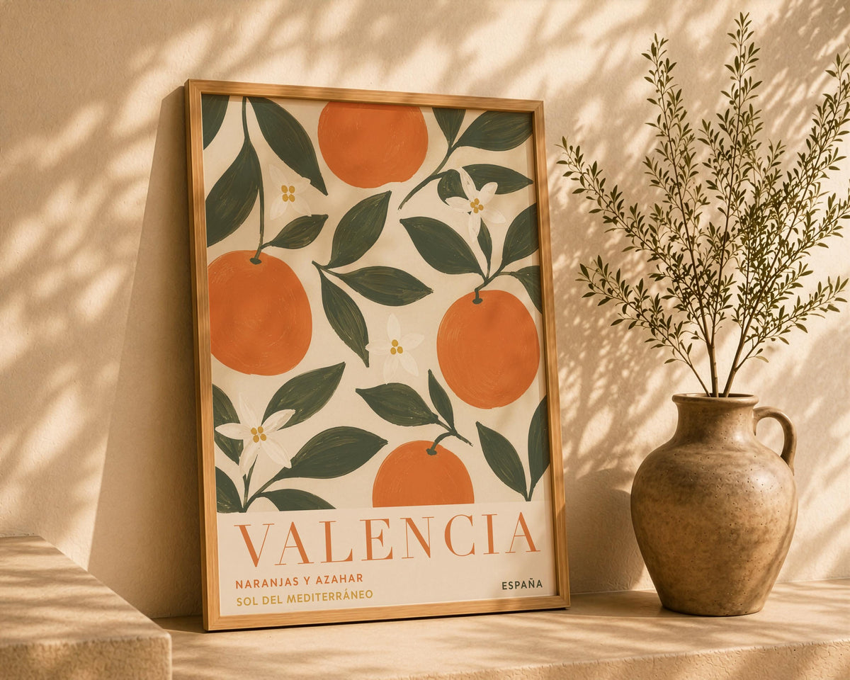 Valencia Orange Print | Hand-Painted Citrus Wall Art, Mediterranean Travel Poster | Framed or Unframed