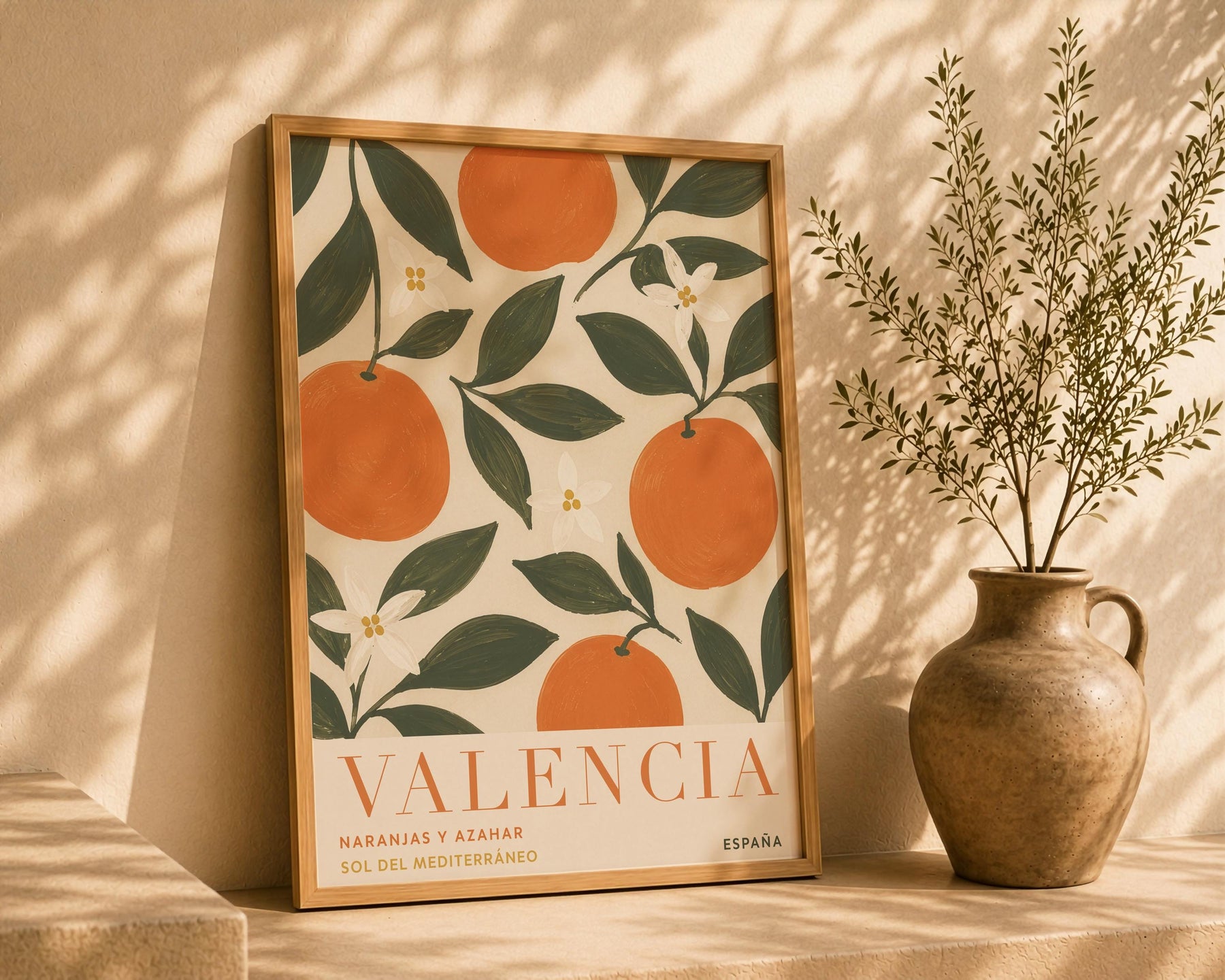 Valencia Orange Print | Hand-Painted Citrus Wall Art, Mediterranean Travel Poster | Framed or Unframed