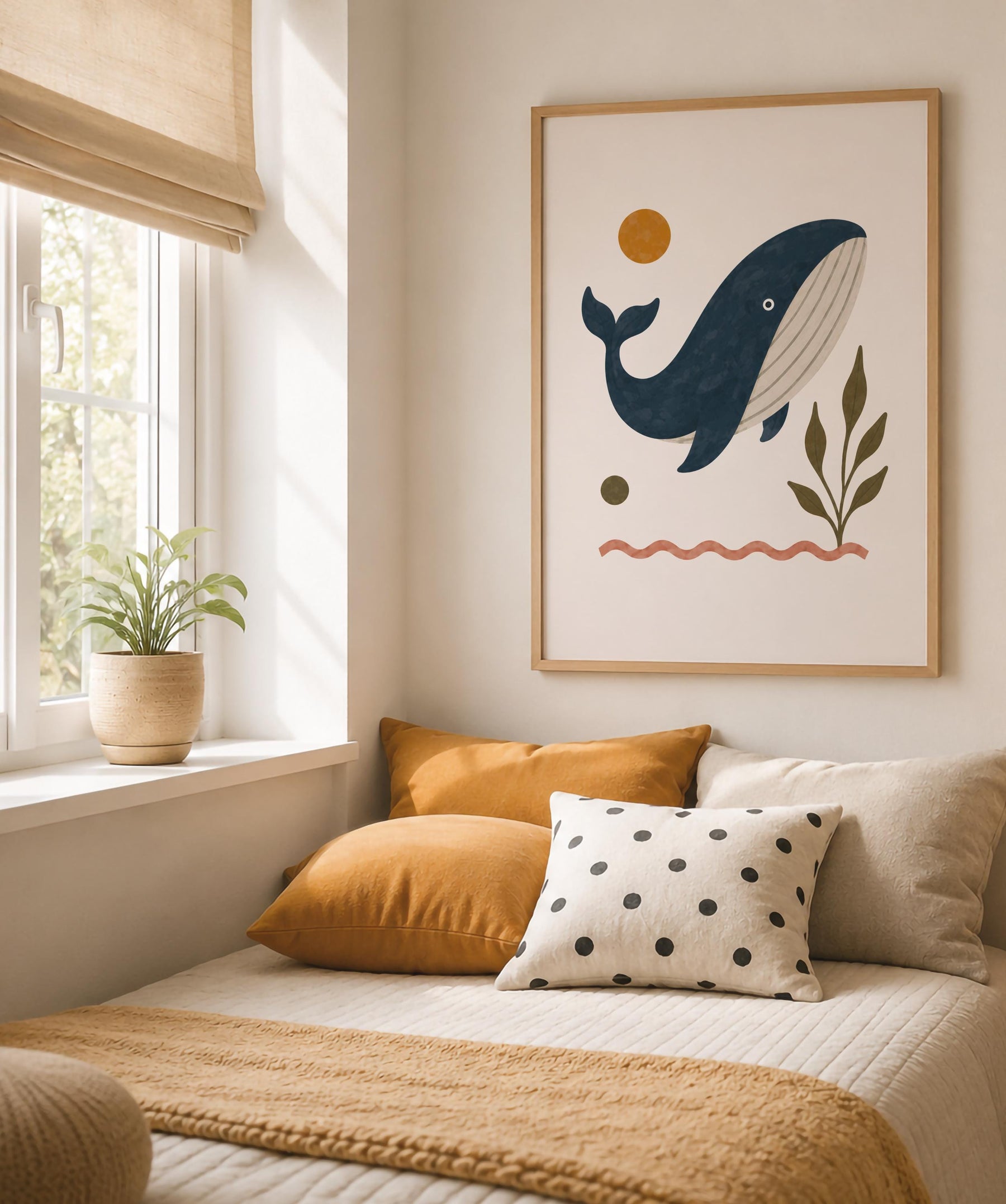 Personalised Whale Nursery Print | Ocean Animal Illustrated Wall Art | Framed or Unframed