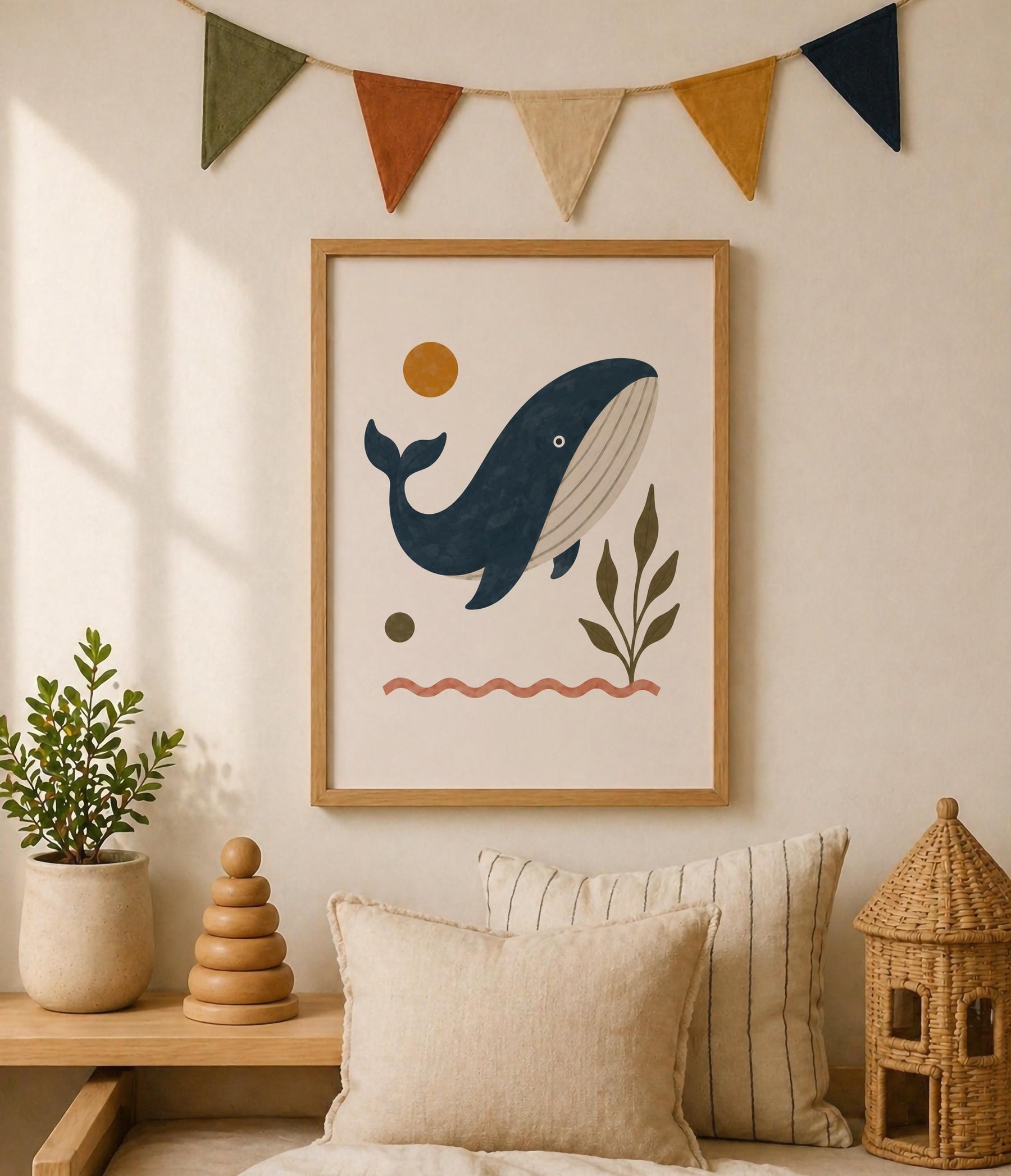 Personalised Whale Nursery Print | Ocean Animal Illustrated Wall Art | Framed or Unframed