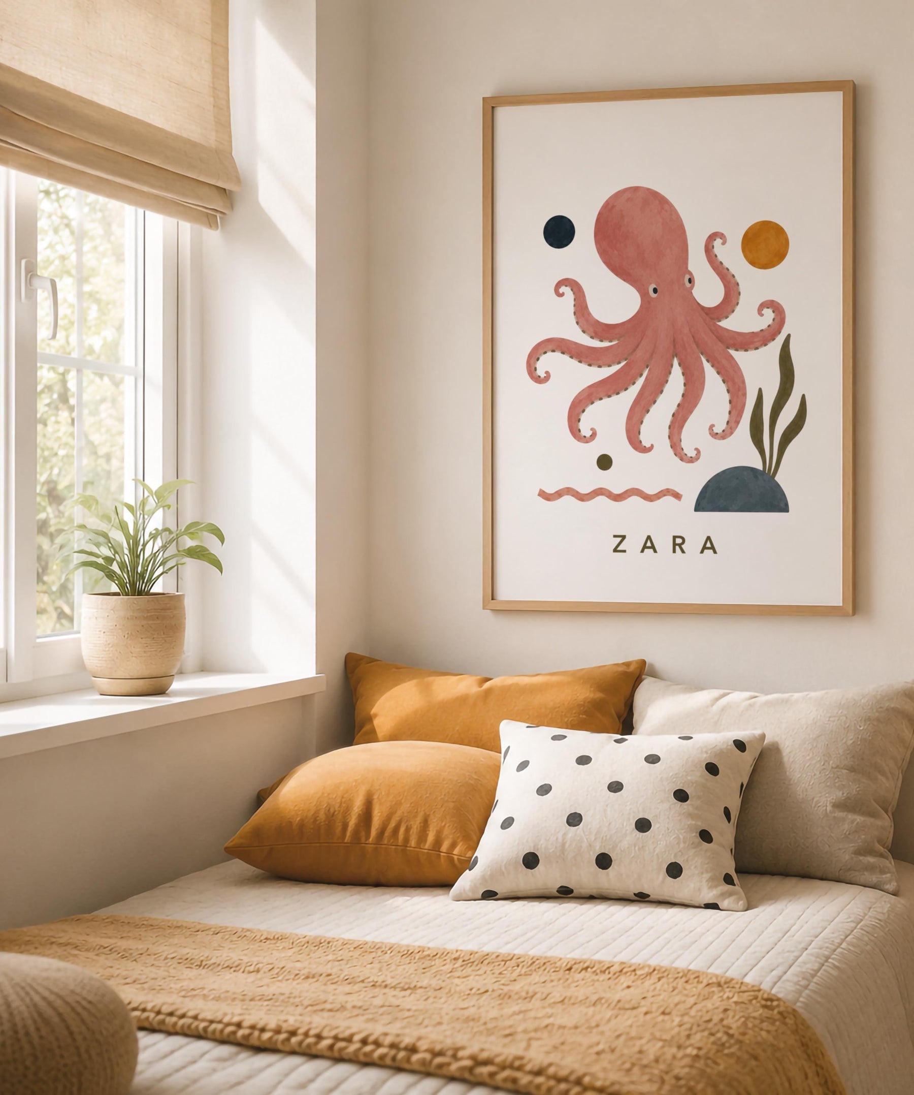 Personalised Octopus Nursery Print | Sea Life Animal Illustrated Wall Art | Framed or Unframed