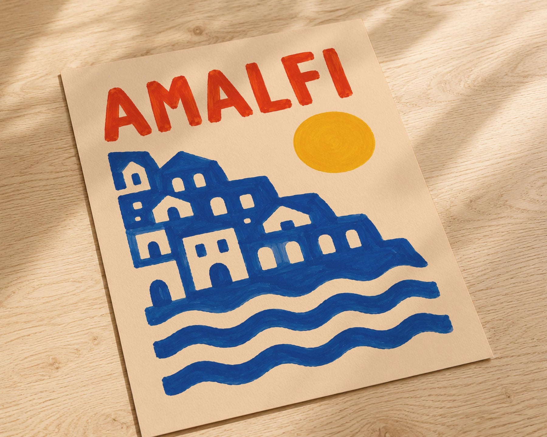 Amalfi Coast Print | Hand-Painted Mediterranean Seaside Artwork | Framed or Unframed