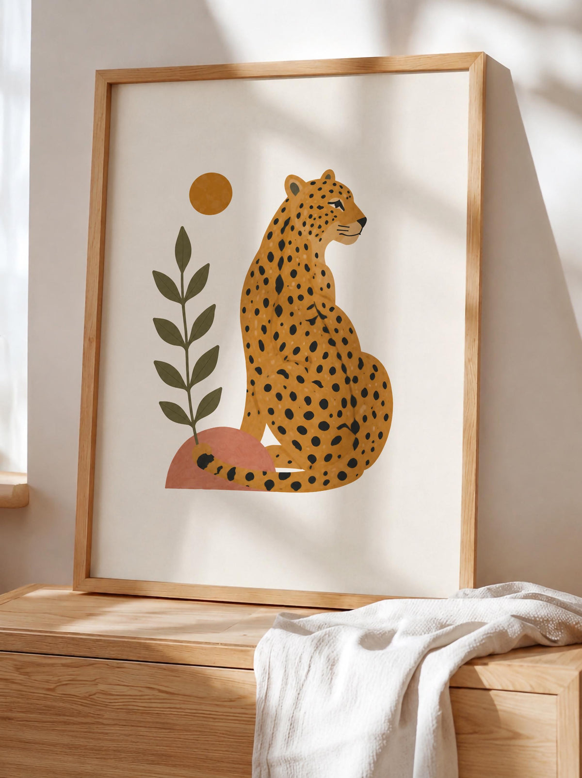 Personalised Leopard Nursery Print | Safari Jungle Animal Illustrated Wall Art | Framed or Unframed