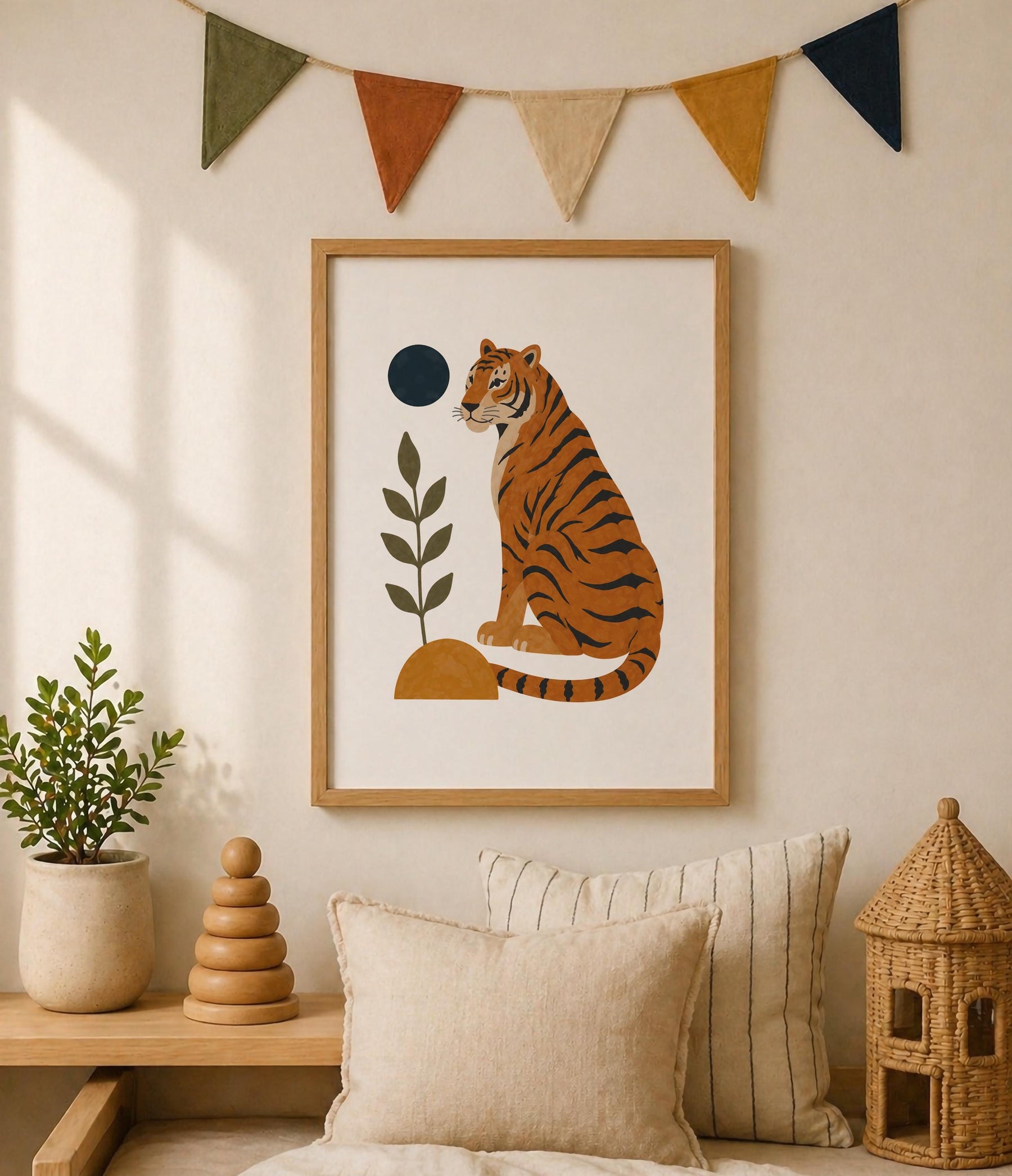 Personalised Tiger Nursery Print | Jungle Animal Illustrated Wall Art | Framed or Unframed