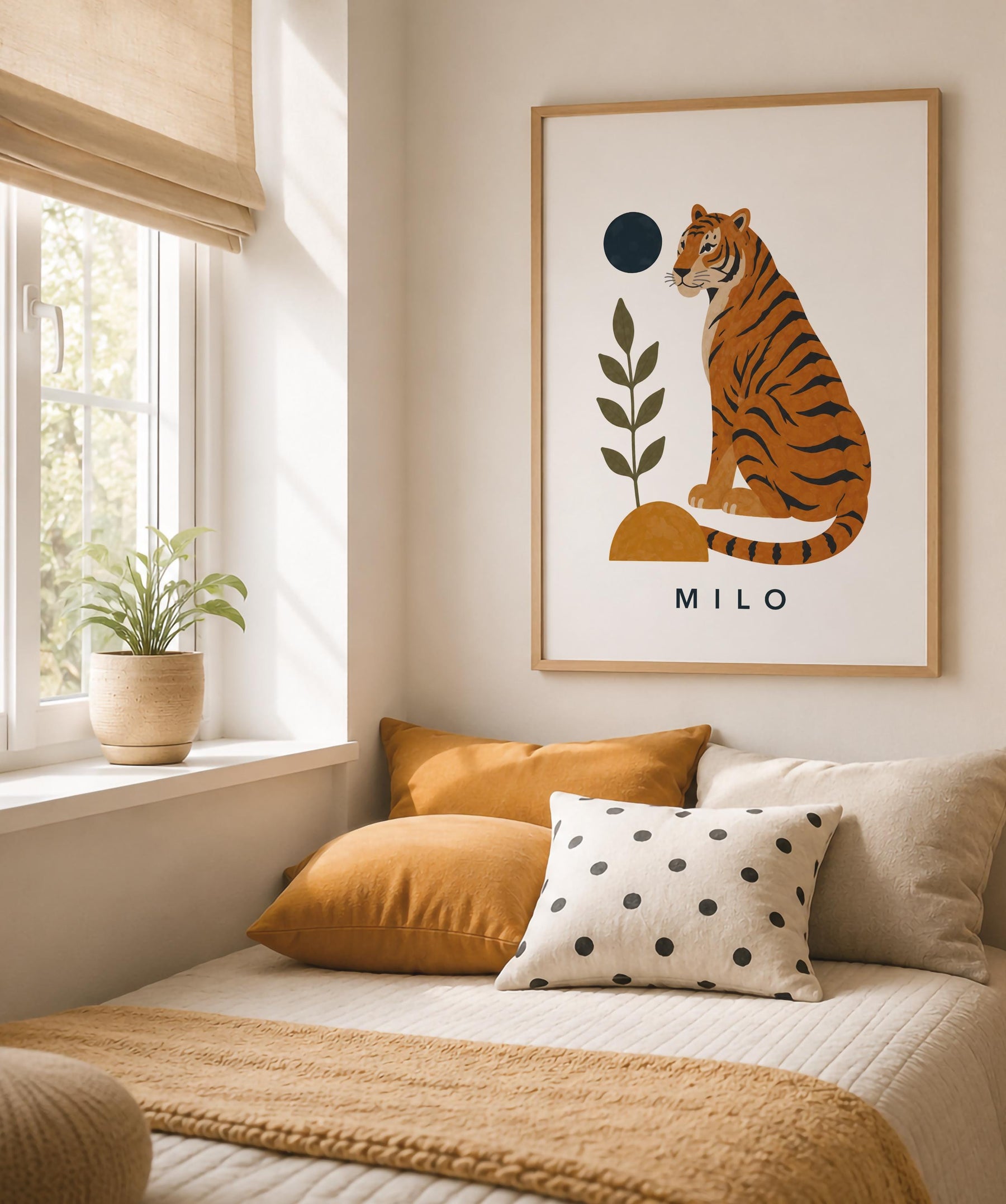 Personalised Tiger Nursery Print | Jungle Animal Illustrated Wall Art | Framed or Unframed