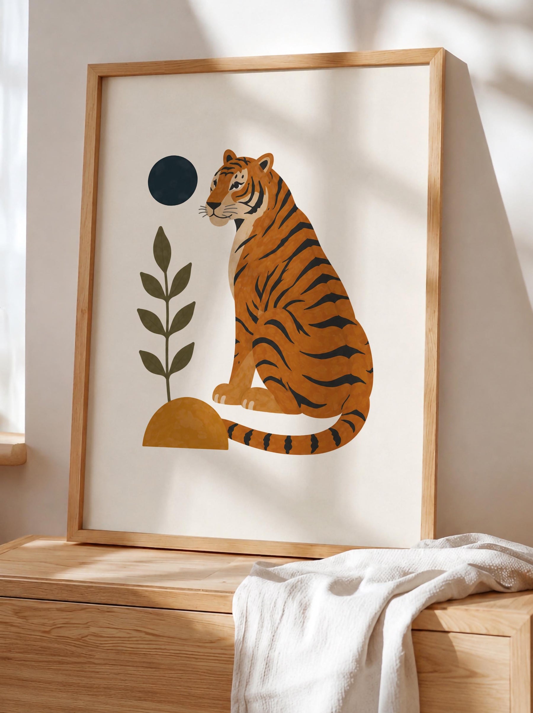 Personalised Tiger Nursery Print | Jungle Animal Illustrated Wall Art | Framed or Unframed