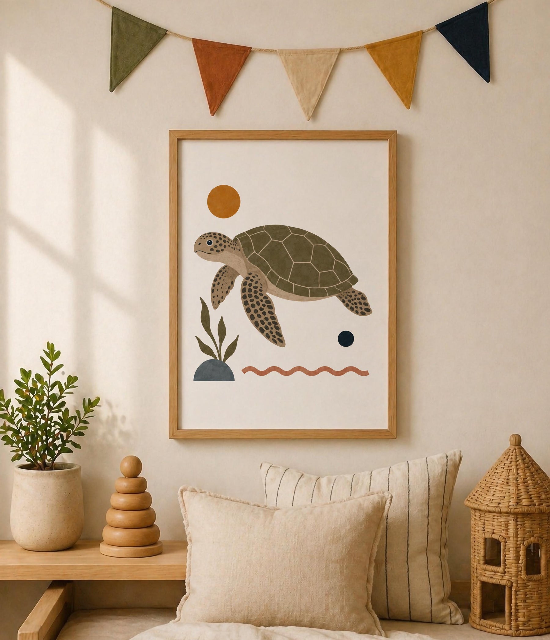 Personalised Sea Turtle Nursery Print | Modern Ocean Animal Wall Art | Framed or Unframed