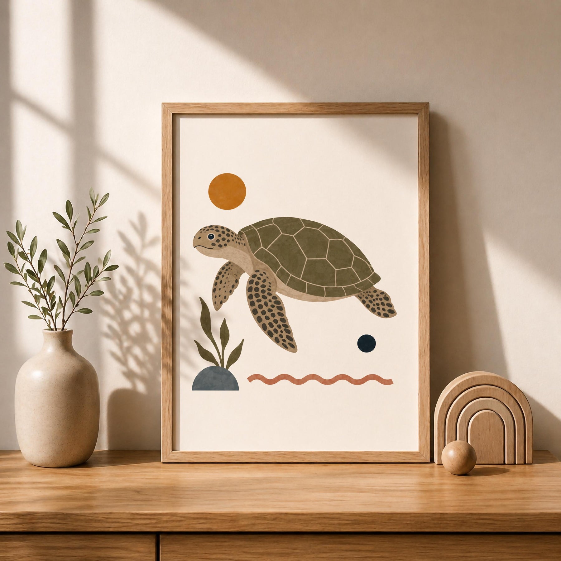 Personalised Sea Turtle Nursery Print | Modern Ocean Animal Wall Art | Framed or Unframed
