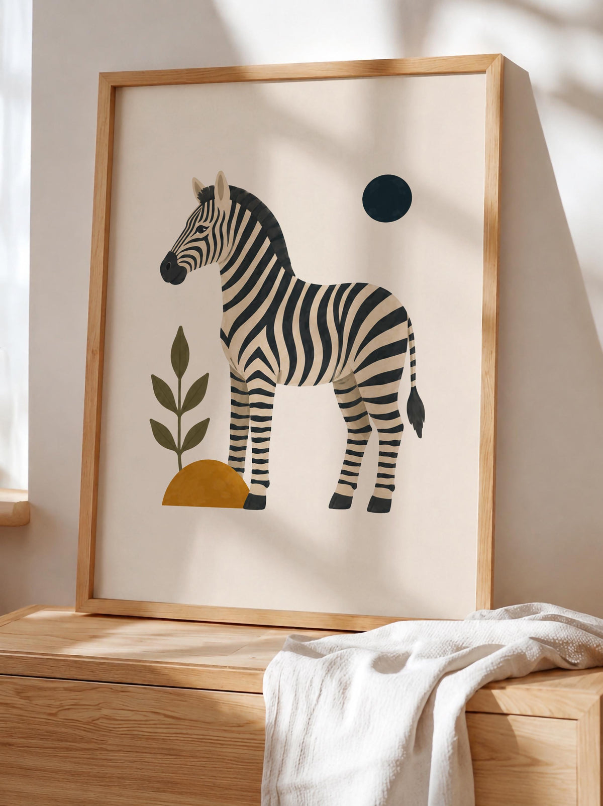 Personalised Zebra Nursery Print, Modern Playroom Safari Animal Wall Art, Framed or Unframed Poster