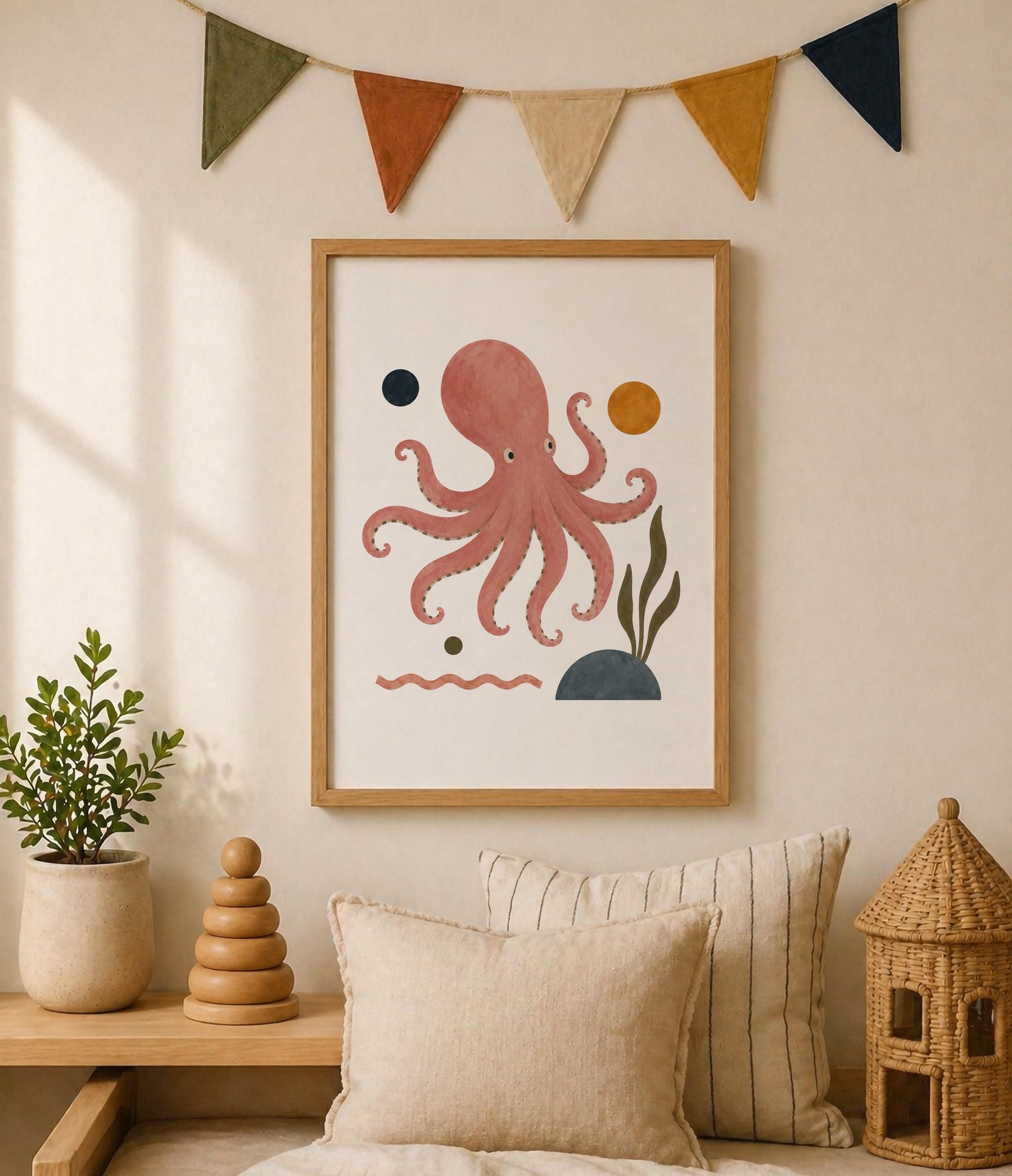 Personalised Octopus Nursery Print | Sea Life Animal Illustrated Wall Art | Framed or Unframed