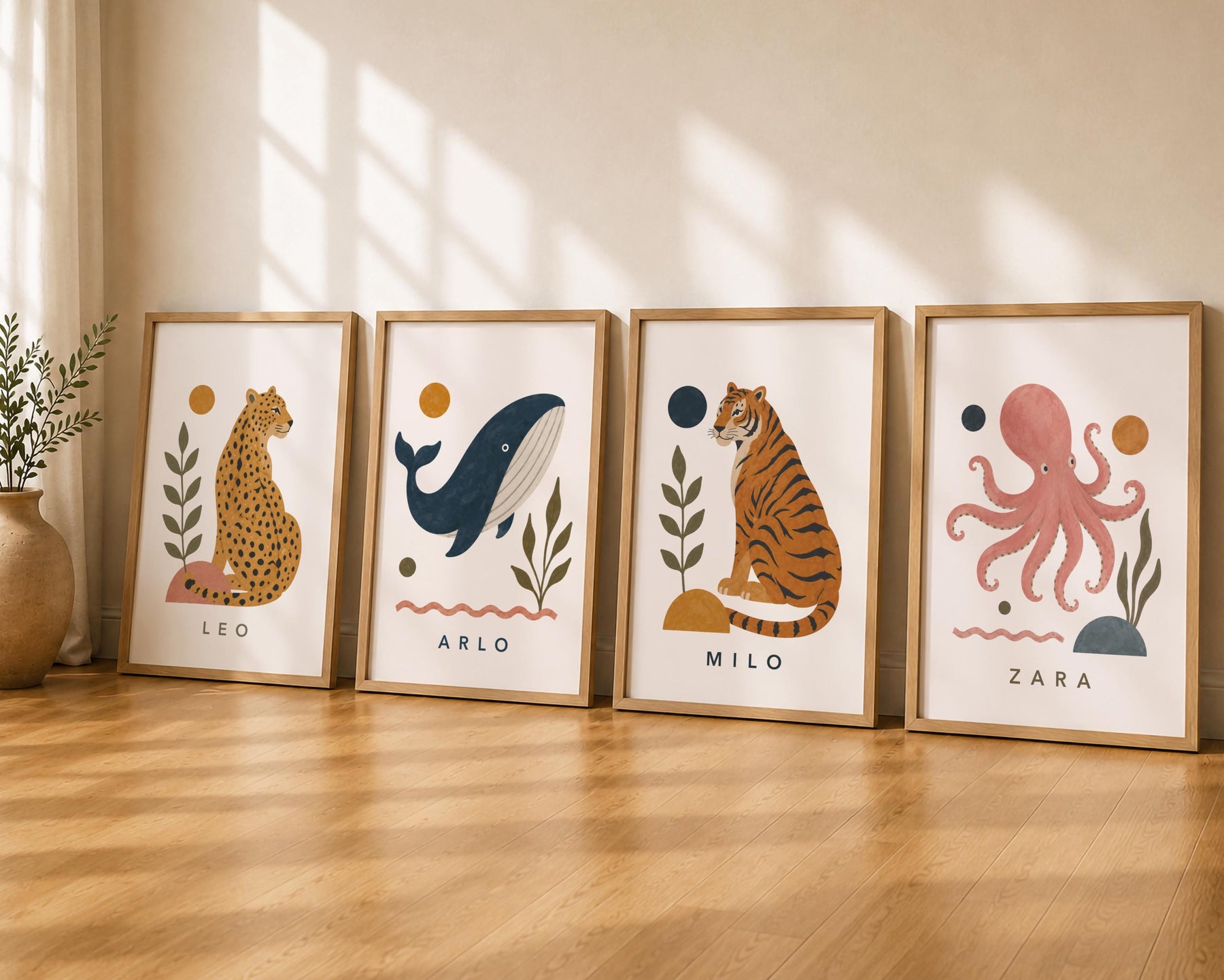 Personalised Whale Nursery Print | Ocean Animal Illustrated Wall Art | Framed or Unframed
