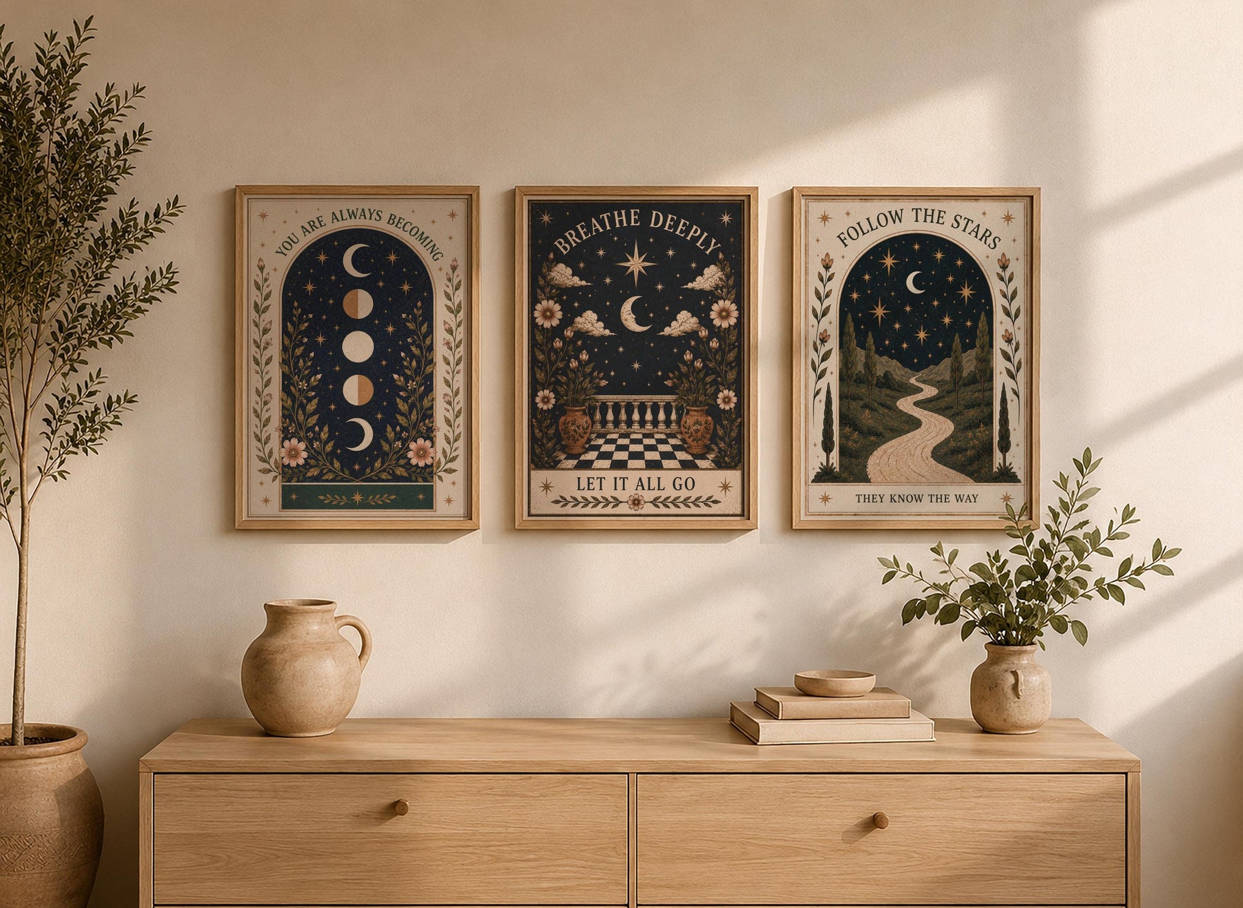 Celestial Moon Folk Art Print | Inspirational Wall Art Illustration | Framed or Unframed