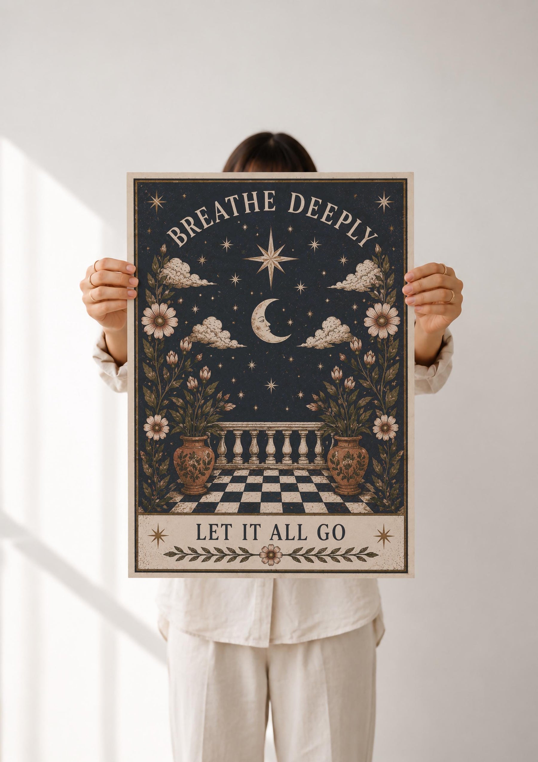 Celestial Moon Folk Art Print | Inspirational Wall Art Illustration | Framed or Unframed