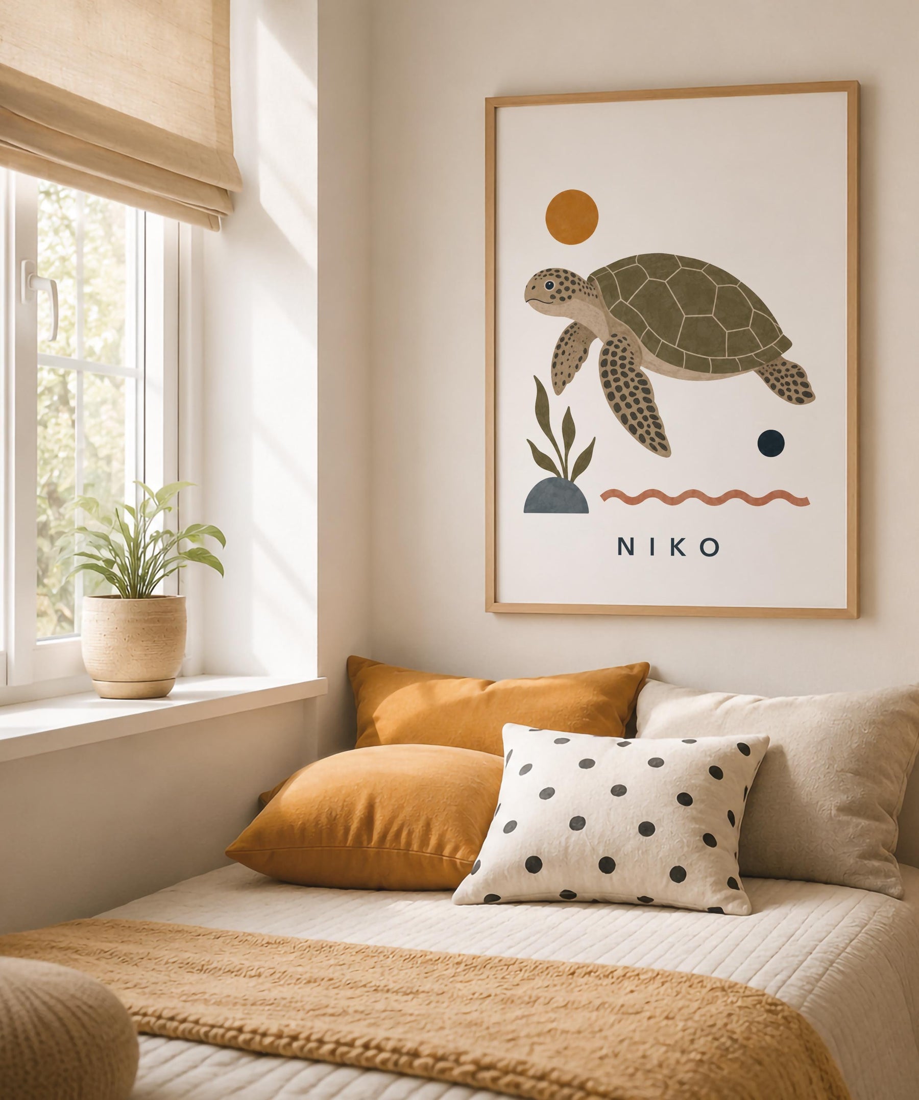 Personalised Sea Turtle Nursery Print | Modern Ocean Animal Wall Art | Framed or Unframed