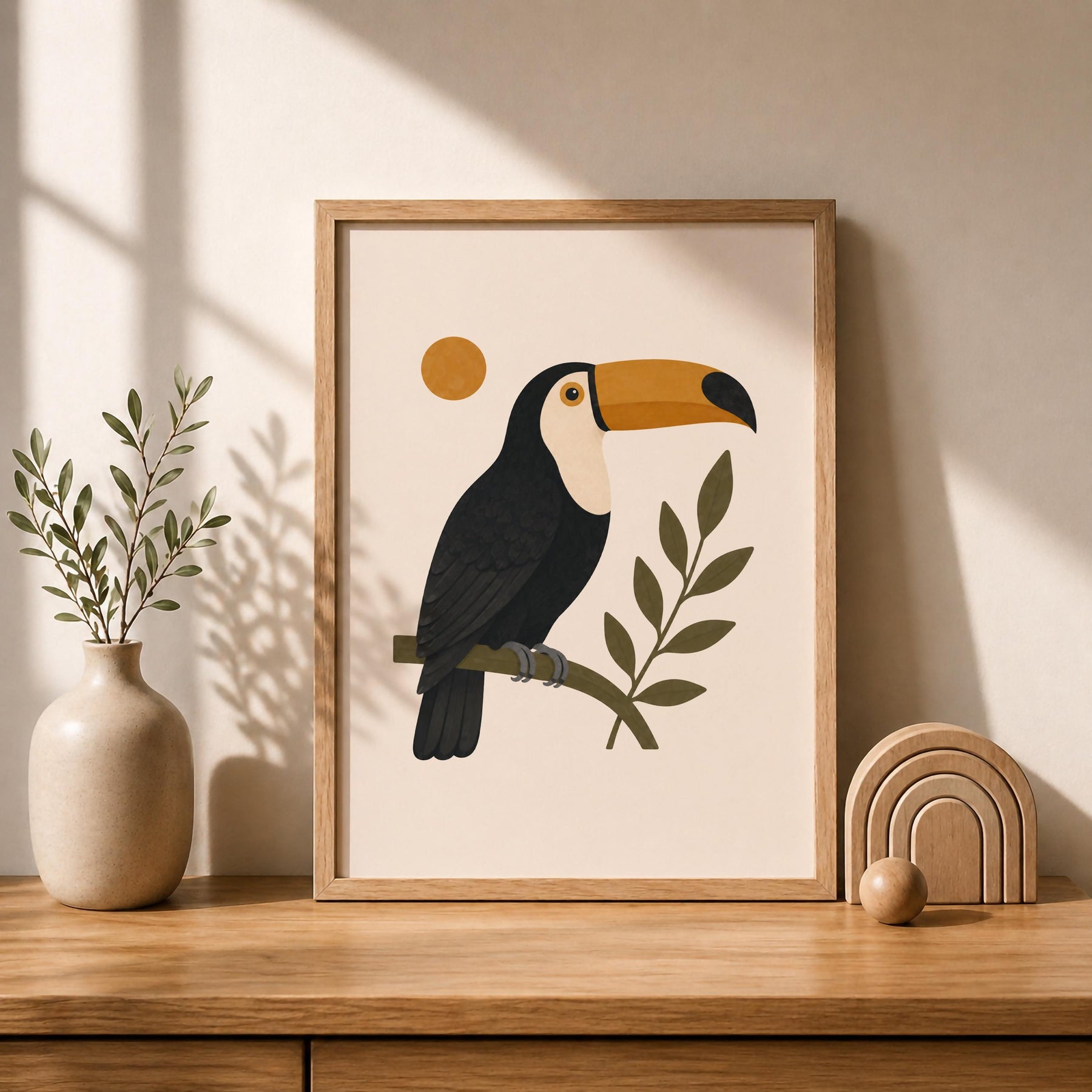 Personalised Toucan Nursery Print, Modern Playroom Tropical Bird Wall Art, Framed or Unframed Poster