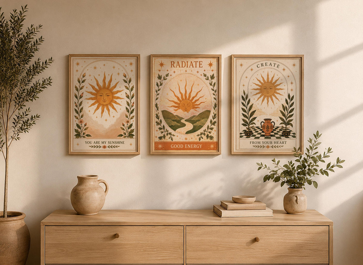 Create From The Heart Print | Inspirational Celestial Wall Art, Folk Sun Illustration, Framed or Unframed