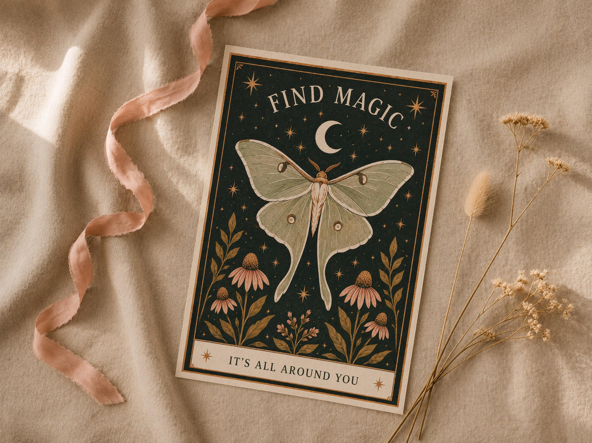Celestial Moth Nursery Print | Inspirational Magic Folk Art Nature Illustration | Framed or Unframed