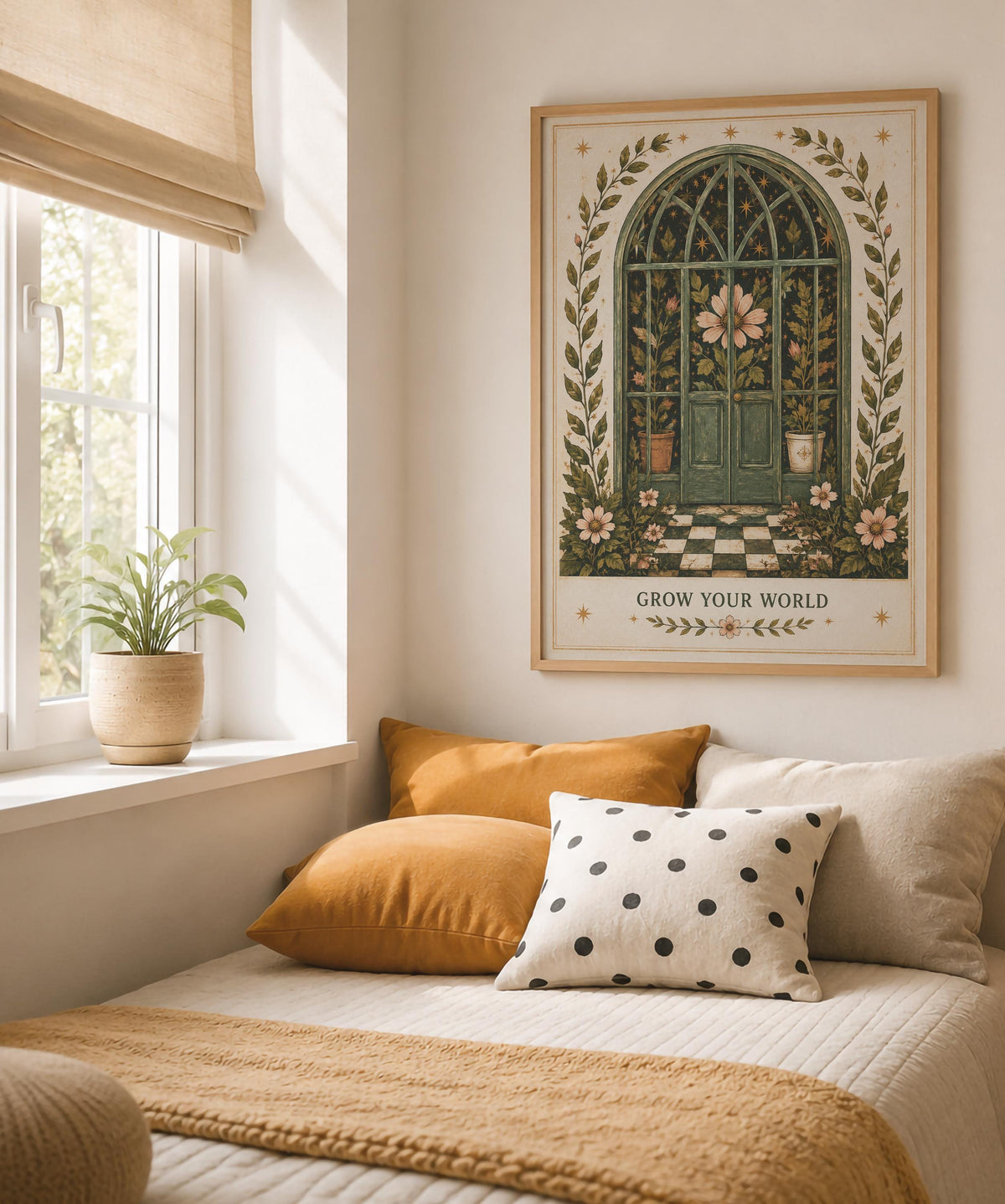 Botanical Greenhouse Print | Inspirational Folk Art Celestial Wall Decor | Framed or Unframed