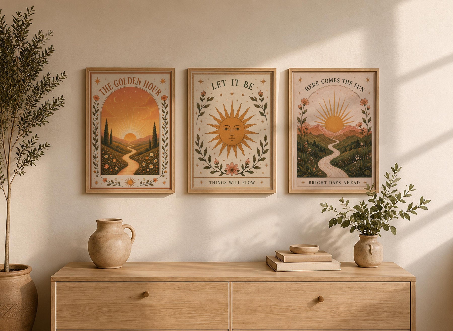 Here Comes the Sun Print | Inspirational Nursery Wall Art, Celestial Folk Art, Framed or Unframed