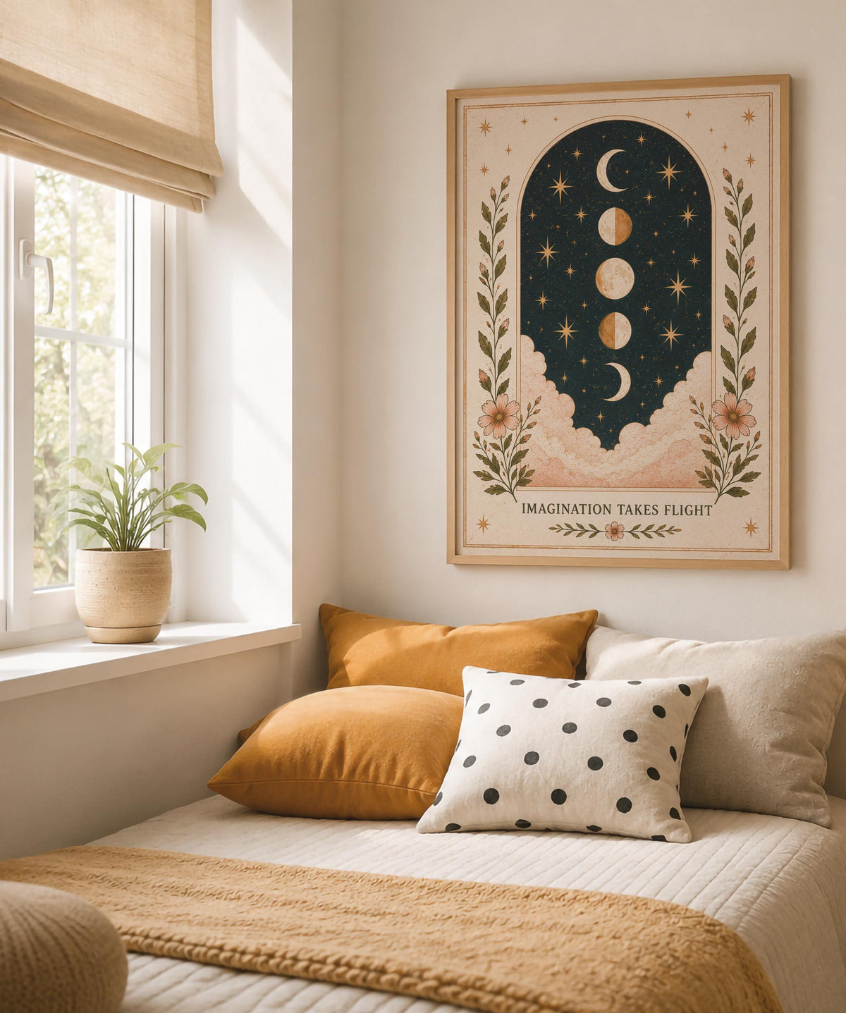 Celestial Moon Phases Print | Inspirational Folk Art Illustration | Framed or Unframed