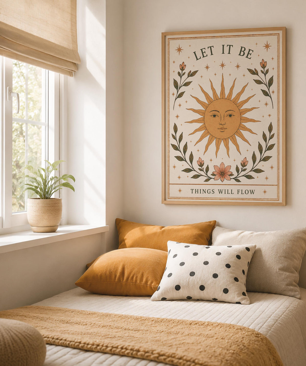 Inspirational Sun Wall Art Print | Folk Illustration, Boho Bedroom Decor | Framed or Unframed