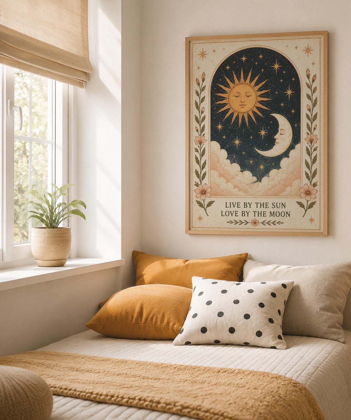 Celestial Sun Moon Folk Art Print | Inspirational Boho Illustration | Framed or Unframed