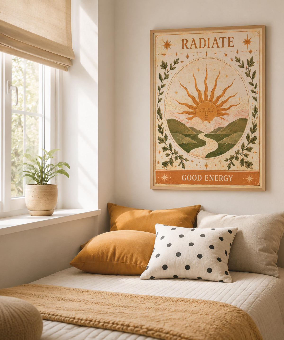Radiate Good Energy Sun Print | Inspirational Wall Art, Celestial Folk Illustration | Framed or Unframed
