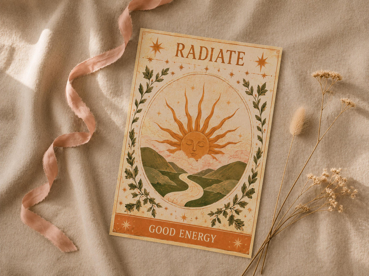 Radiate Good Energy Sun Print | Inspirational Wall Art, Celestial Folk Illustration | Framed or Unframed