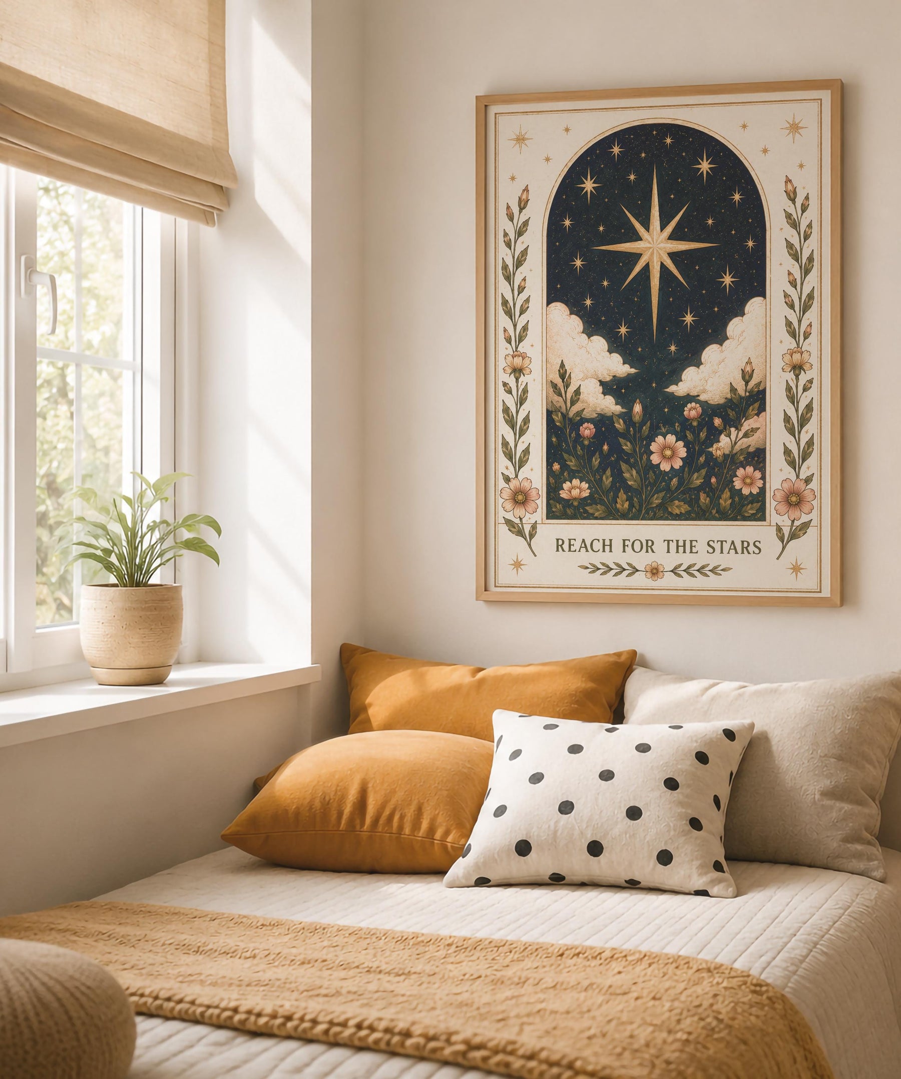 Celestial Starry Sky Print | Positive Message Inspirational Folk Art Illustration | Framed or Unframed