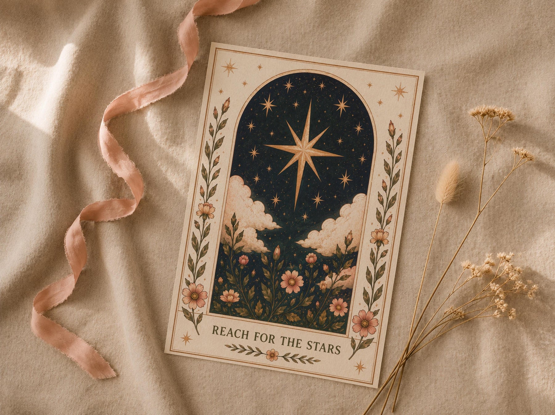 Celestial Starry Sky Print | Positive Message Inspirational Folk Art Illustration | Framed or Unframed